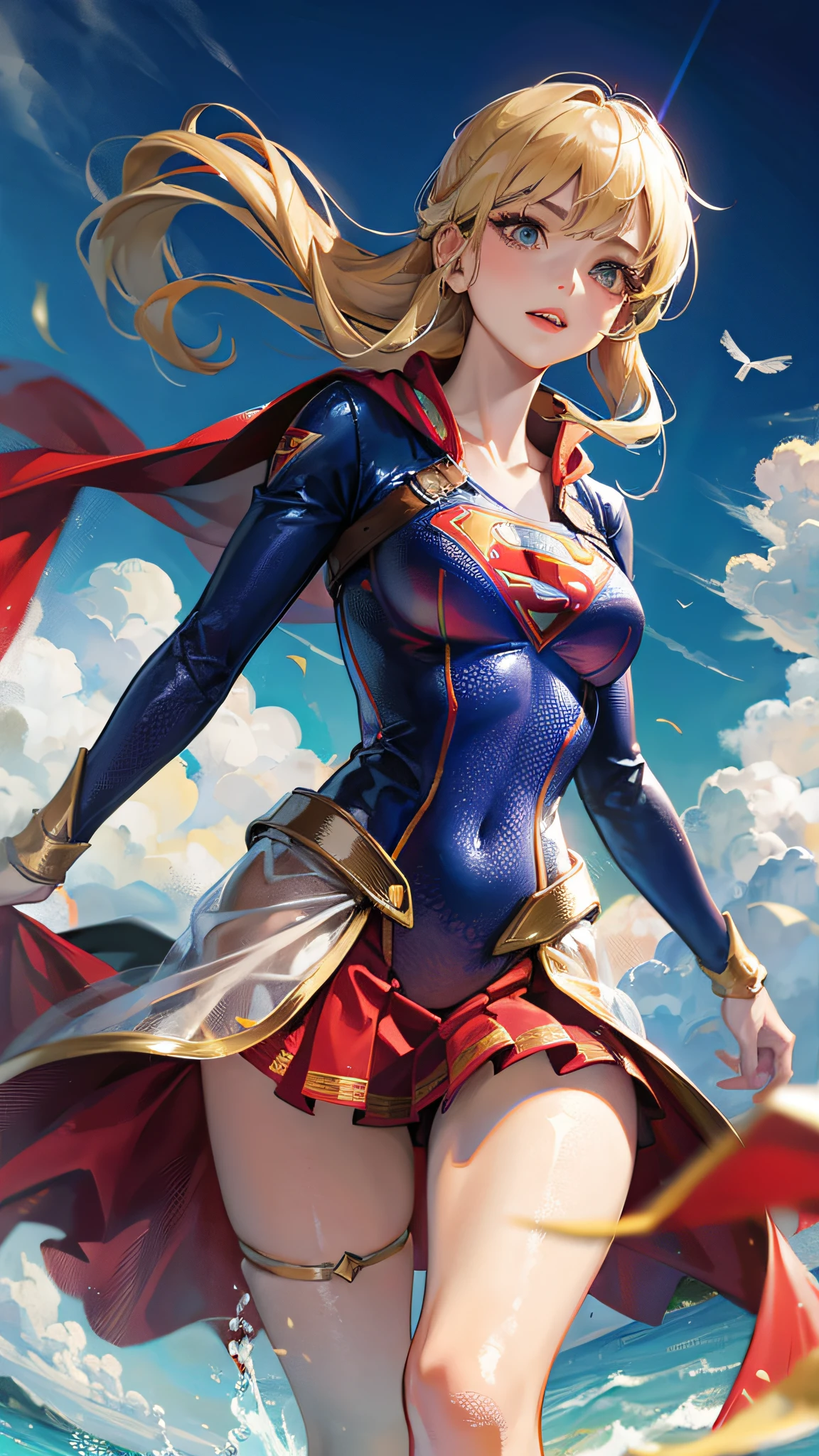 Woman body set, supergirl costume dress, in the air,