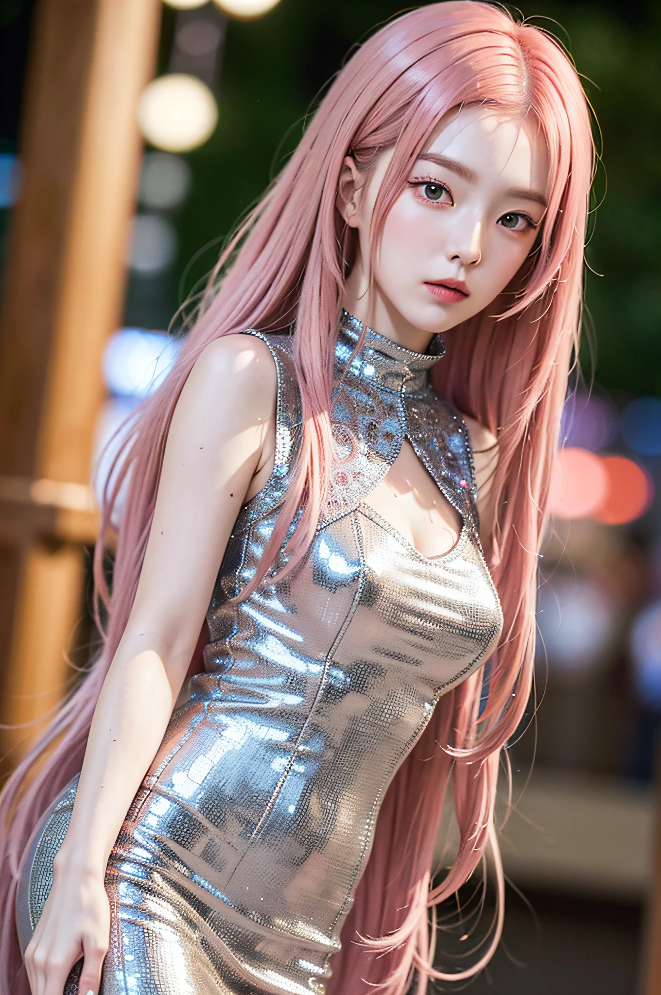 ((very detailed CG)), ((8k)), beautiful maiden, flowers, suit, forest, city night scene, a girl, beautiful face, long pink hair