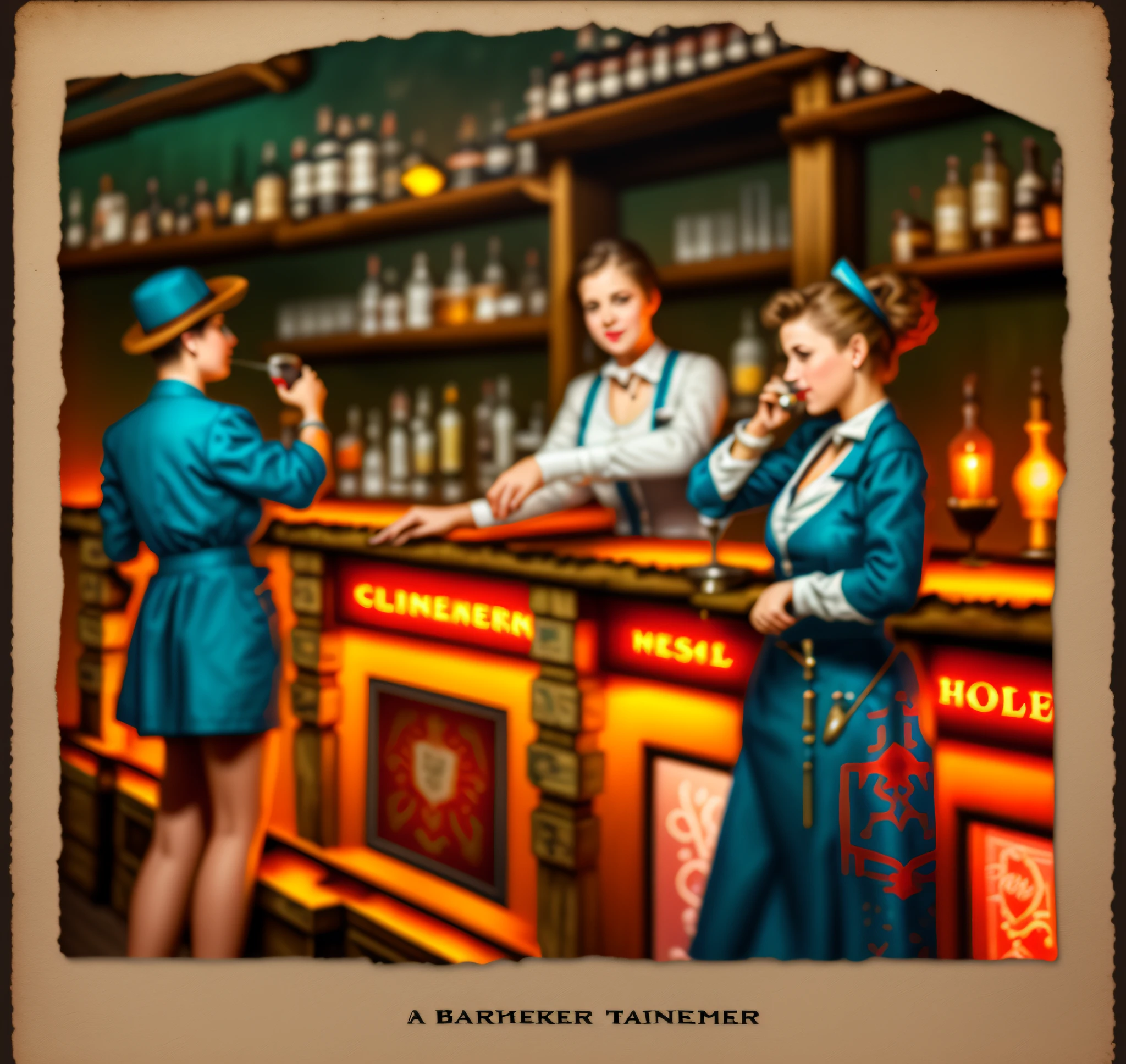 a bartender with customers at the vintage bar
