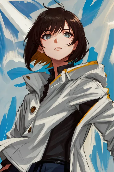 (solo), short hair [[[undercut]]], jacket, upper body, portrait, dark hair, bright eyes