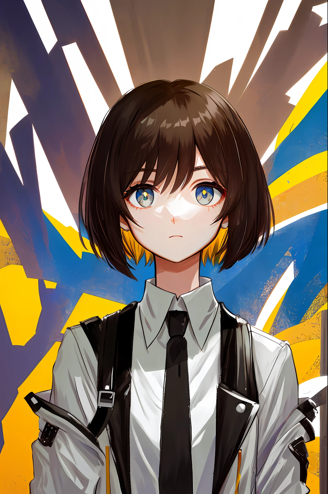 (solo), short hair [[[undercut]]], jacket, upper body, portrait, dark hair, bright eyes