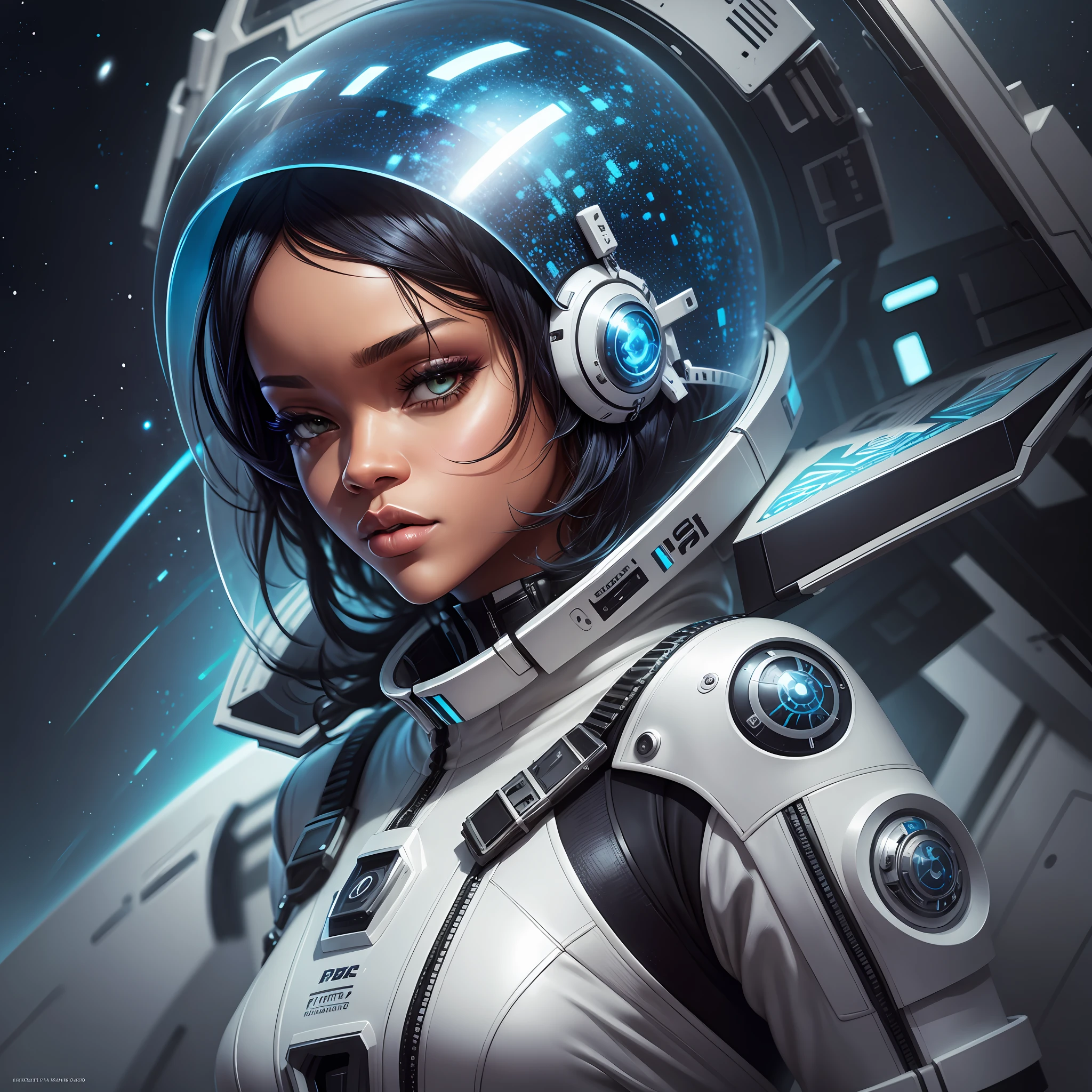 Rihanna in a futuristic outfit,futuristic clothes, hyper-realistic style, 8k, Space suit, photography --auto --s2