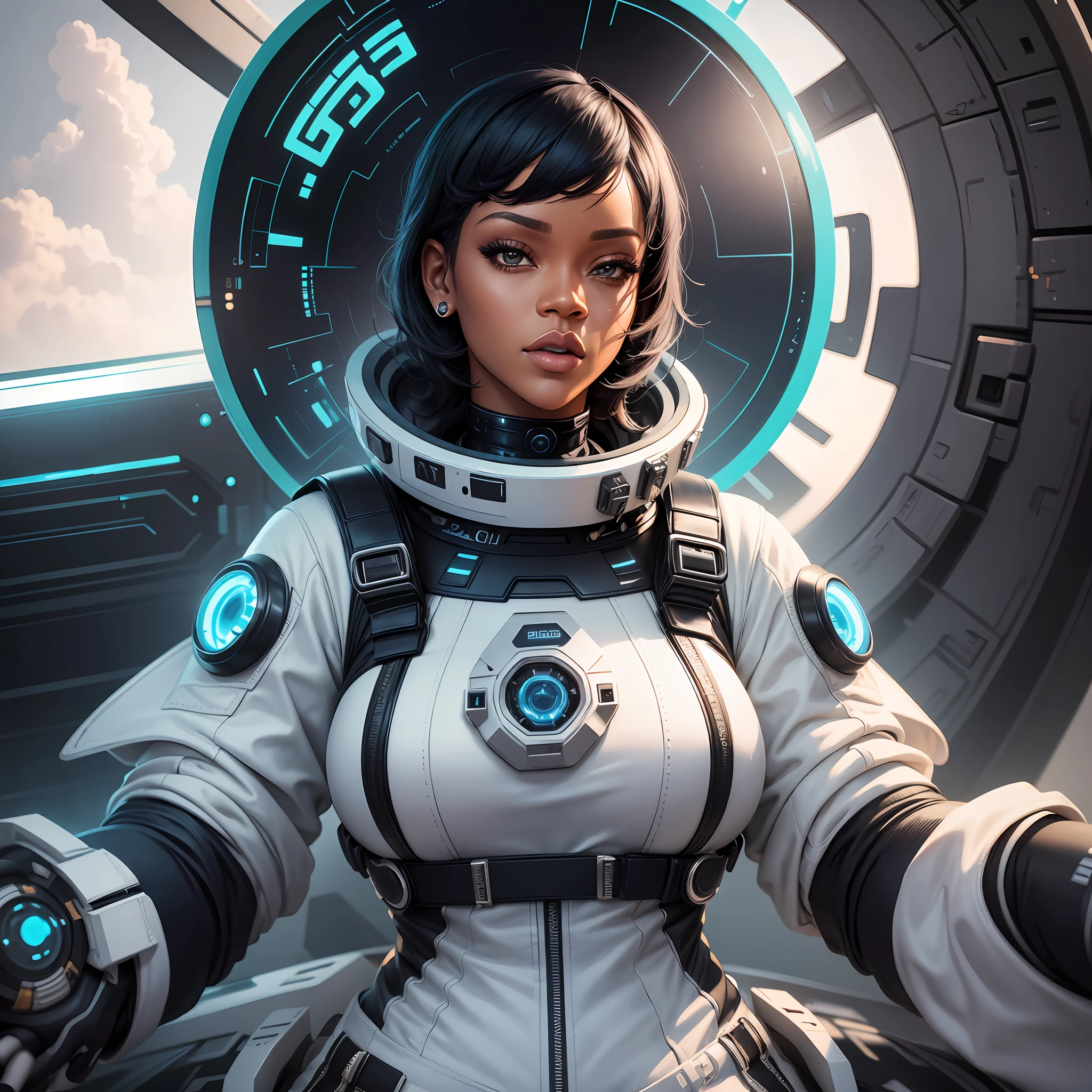 Rihanna in a futuristic outfit,futuristic clothes, hyper-realistic style, 8k, Space suit, photography --auto --s2