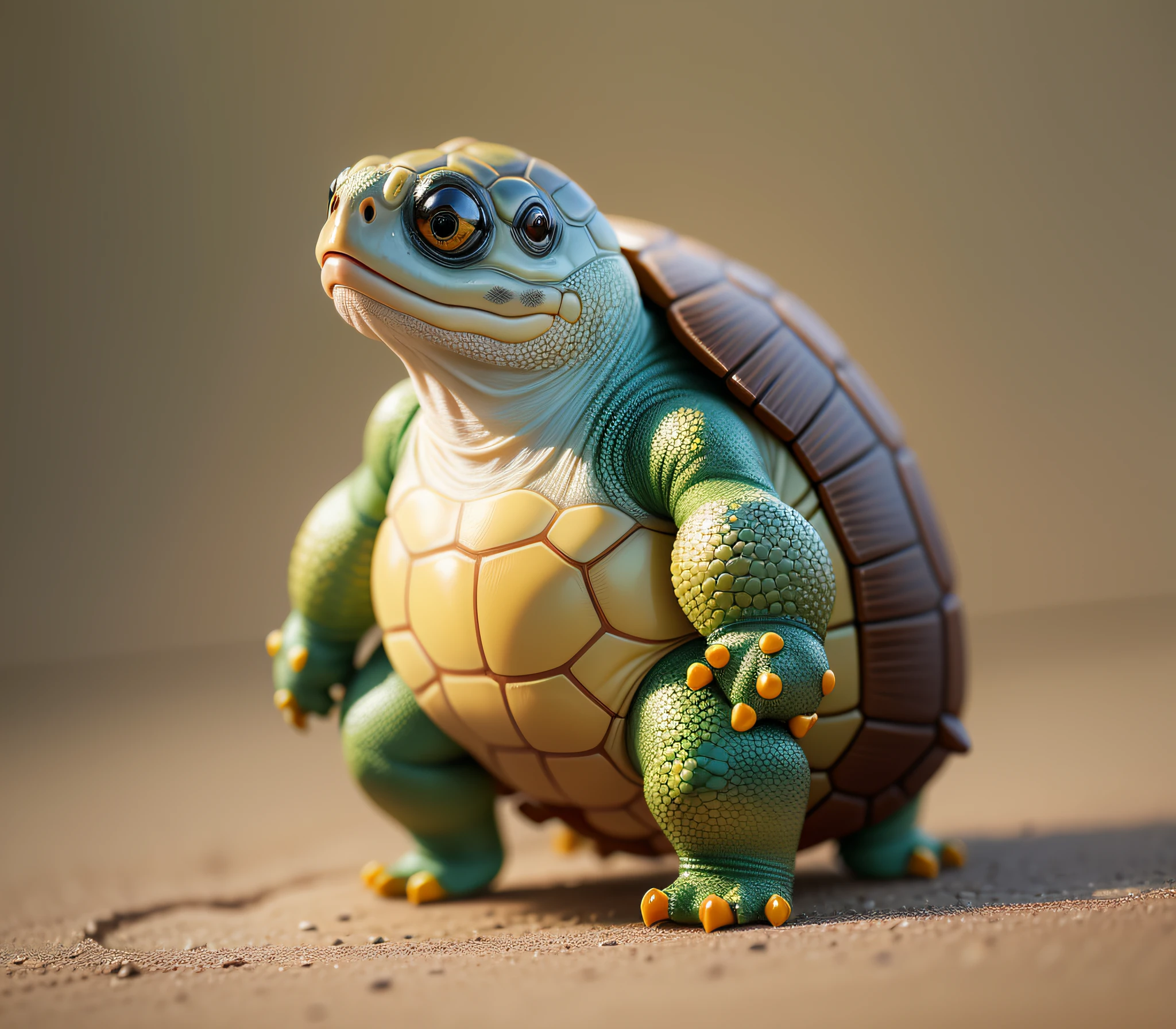 Standing turtle, realistic, non-human, cute, full body, yellow-edged closed turtle, blind box style, red skin, --auto --s2