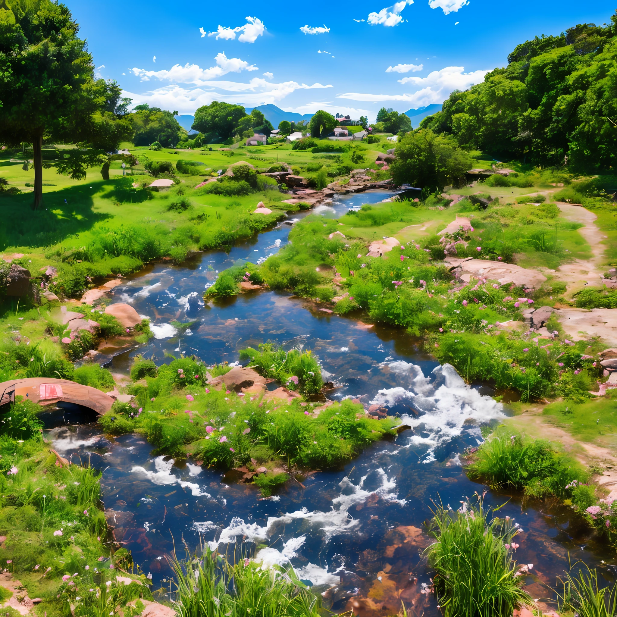 Countryside landscape Ink painting Wide sky Irido cloud Summer vacation Excitement as a child Beautiful stream Stream with chilled cucumbers and tomatoes