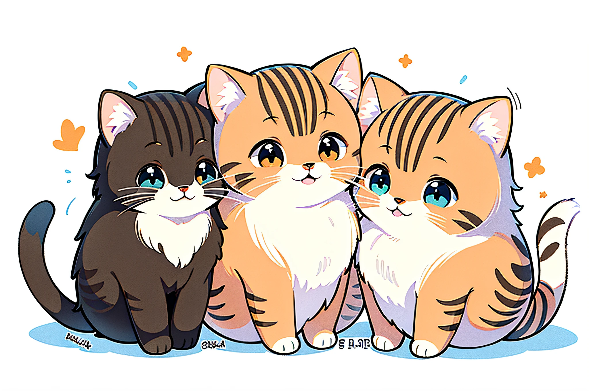 Light background, two kittens leaning together, hand drawn cartoon art style, cute: 2, animated illustration style, line drawing, cute cartoon, anthropomorphic