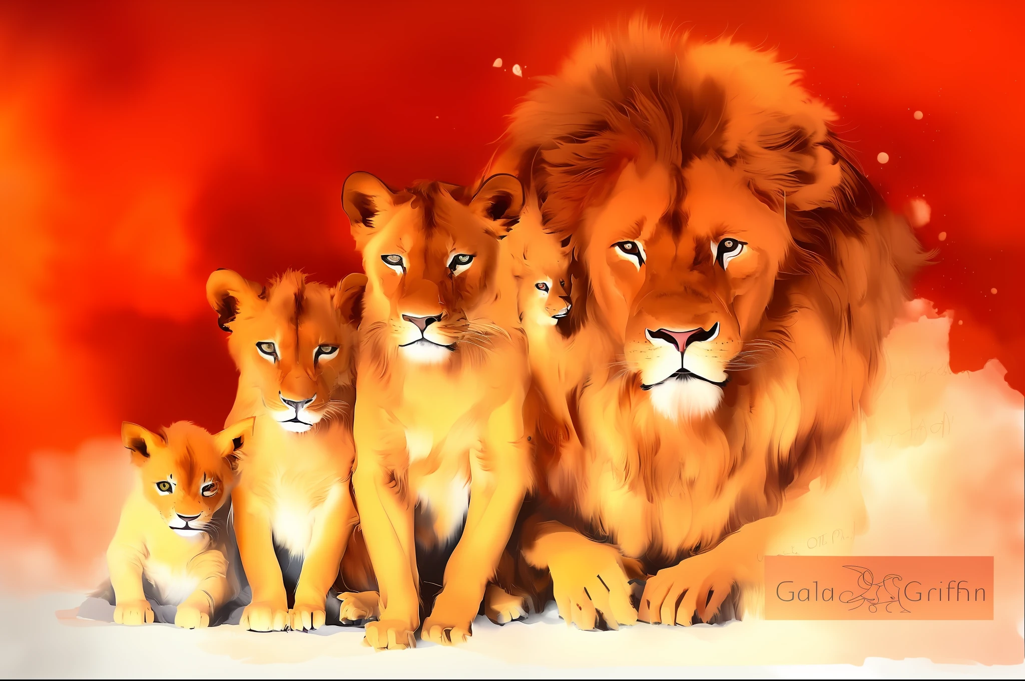 painting of a lion and her cubs, lions, amazing art, family portrait, detailed beautiful animals, gorgeous art, by Gabor Szikszai, watercolor detailed art, animal painting, by Galen Dara, by Grzegorz Rutkowski, by Andrzej Wróblewski, by Adrienn Henczné Deák, stunning art