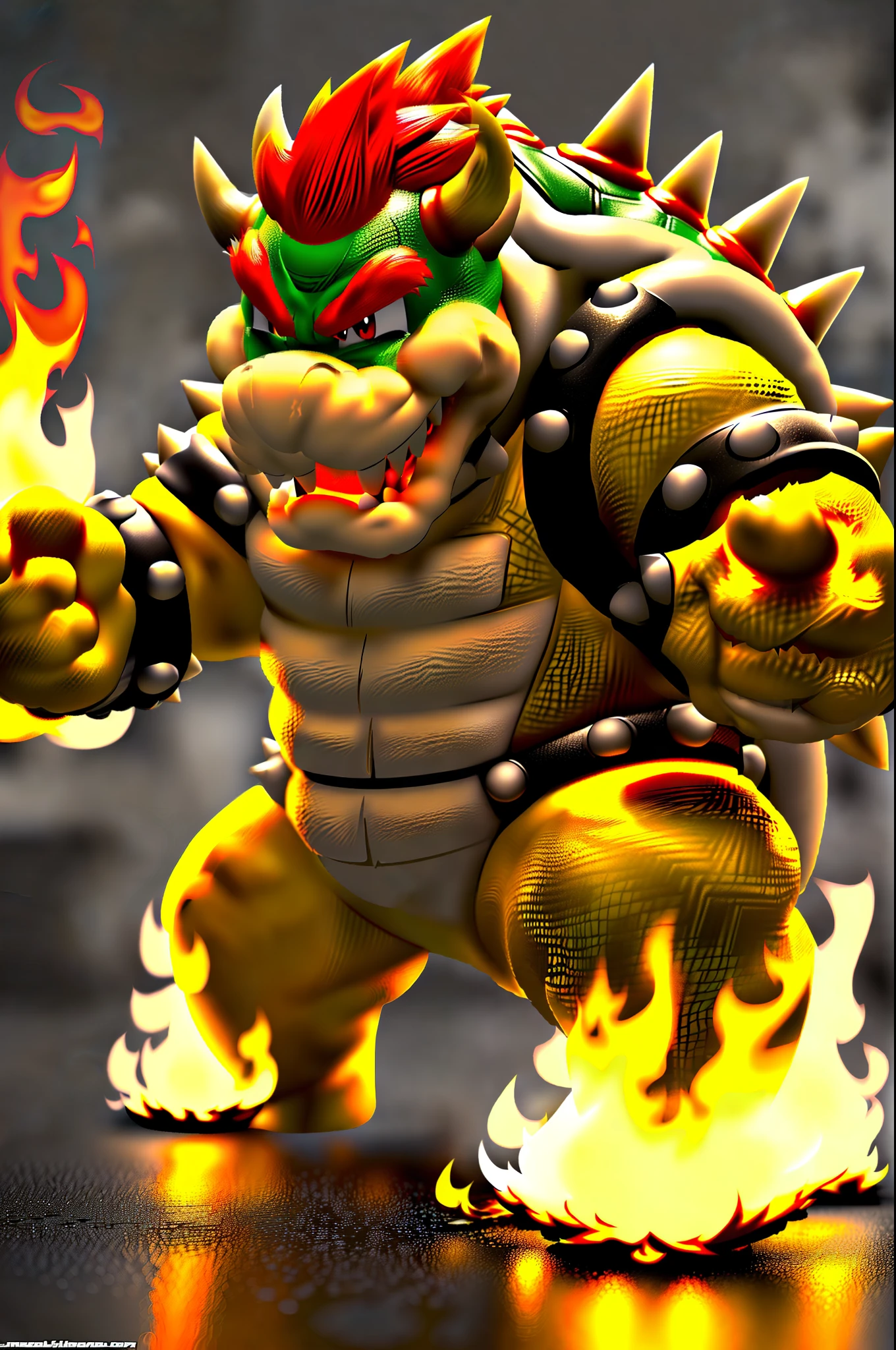 Model shooting style, (highly detailed 8K wallpaper), bowser, complex, high detail, dramatic, flame