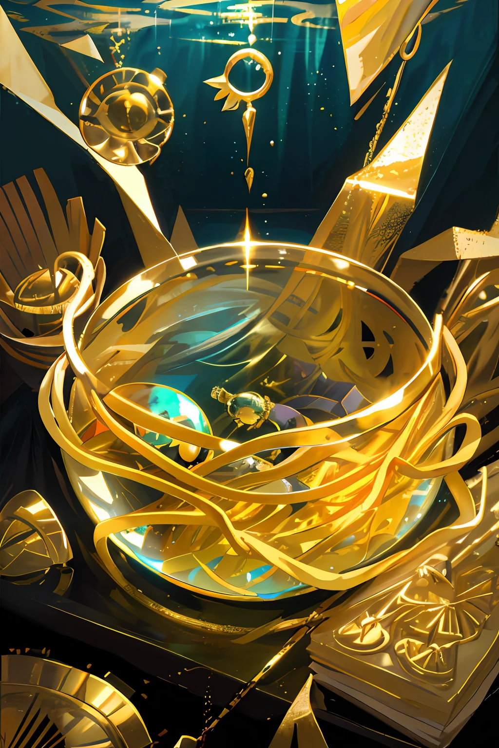 A gold ring inside an underwater glass bowl