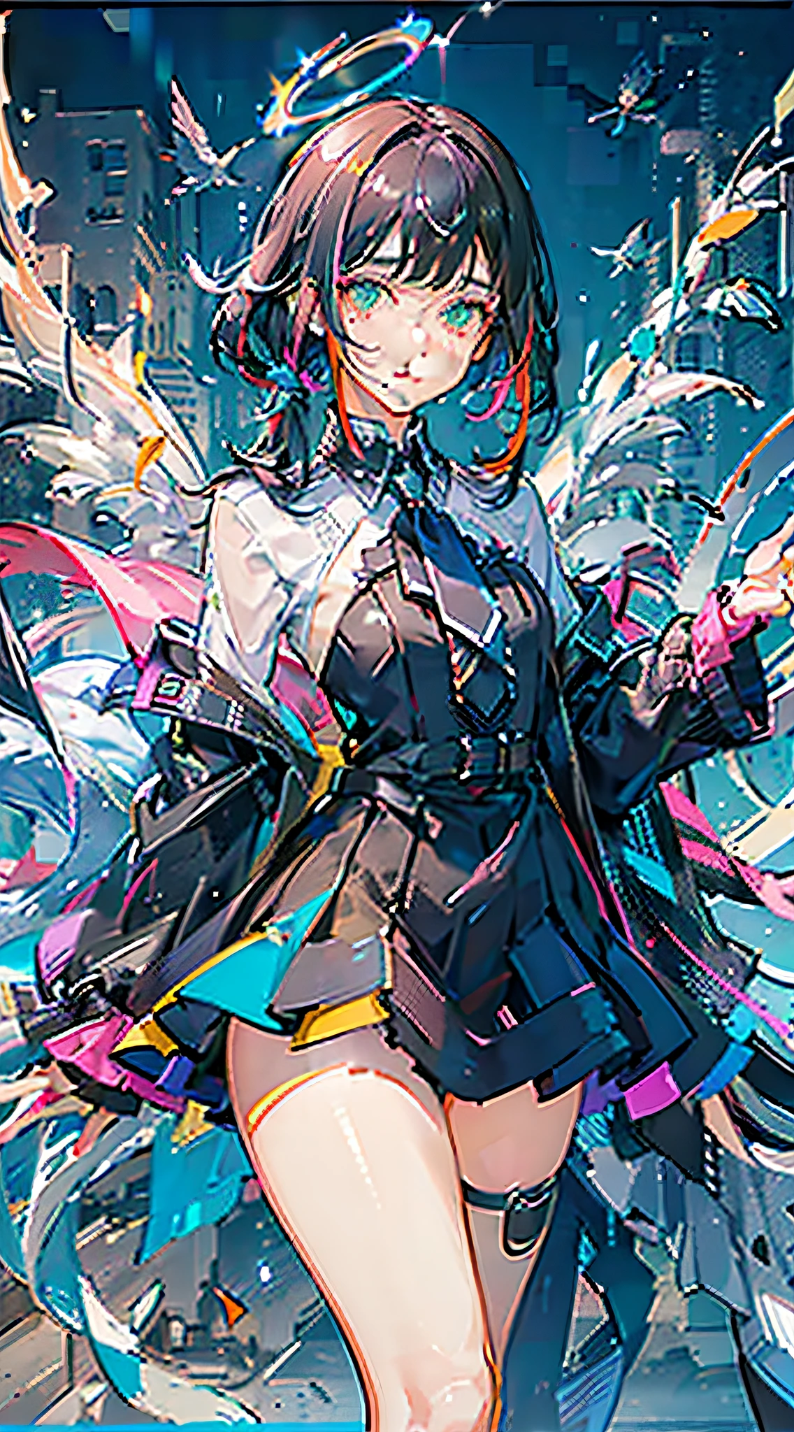 (Highestpicturequality),(Master'swork),(ultra-detailed),(Detailedeyedescription:1.0),(lensflare:1.0),(movieposter:1.0),(Tarotborder:1.0),theportraitiscentered,(close-up:1.0),(nagativespace:0.8),(negativespace:1.6),(solo),(floatingcolorful{wind|watermagic|ink|crystals|ice|fire|flame|lightning|web|rocks|sand|particles|sparkles|blood}:1.0),(manycolorful{soapbubbles|clouds|thorns|spikes|vines|currents|spirals|halos|wings|tatoos|cubes|octahedron}:1.0),(floating{red|green|blue|aqua|purple|yellow|black|white|grey|pink|orange|lime}{ribbons|feathers|particles|blades|droplets|snowflakes|softballs}:1.0),({crystal|ice|fire|flame|wind|water|earth|stone|space|musical|sonic|vortex}{magic|wings}:1.0),({raytracing,glowing|dappledsunlight,lightrays,caustics|night,blacktheme|mysterious,eerie|easygoing,pastel}:1.2),({colorful|iridescent|multicolored}:1.0),(beautifuldetailedglow:1.0),({leaningforward|leaningback|leaningtotheside|}:1.2),{(smile:1.0)|(smirk:1.0)|(grimexpression:1.0)},({small|small||lips,eyelashes}:1.0),{(openmouth:1.0)|(closedmouth:1.0)|},({eyelashes|eyeshadow||}),{oneeyeclosed|||},({red|green|blue|aqua|purple|yellow|black|white|grey|pink|orange|lime}hair:1.4),({short|long|medium}hair:1.0),({frombelow|fromabove|fromside|frombehind|facingviewer}:1.3),(halo:1.3),(headtilt:1.0),(dynamicpose:1.1),(asymmetricalhair:1.2),({red|green|blue|aqua|purple|yellow|black|white|grey|pink|orange|lime}{armor|dress|collaredshirt|suit|outfit}:1.0),({formal|military|techwear|urbanstyle|casual,casualclothes|fantasy,magician|feral,tribal|sci-fi,futuristic}),({plaidskirt|layeredskirt|puffydress|tights|pants|shorts}),({red|green|blue|aqua|purple|yellow|black|white|grey|pink|orange|lime}{eyes|eyes|pupils}:1.4),{(forehead:1.5),asymmetricalbangs|diagonalbangs|hairbetweeneyes|bluntbangs|sweptbangs},{oneeyecovered|ponytail|hightwintails|||},{straighthair|wavyhair|drillhair||},{longcoat|suitjacket|cloak|sweater|tie||},{(floatingcape:1.0),|}({foxears,foxgirl|vampire,batwings|pointyears,(elf:0.5)||}:1.1)