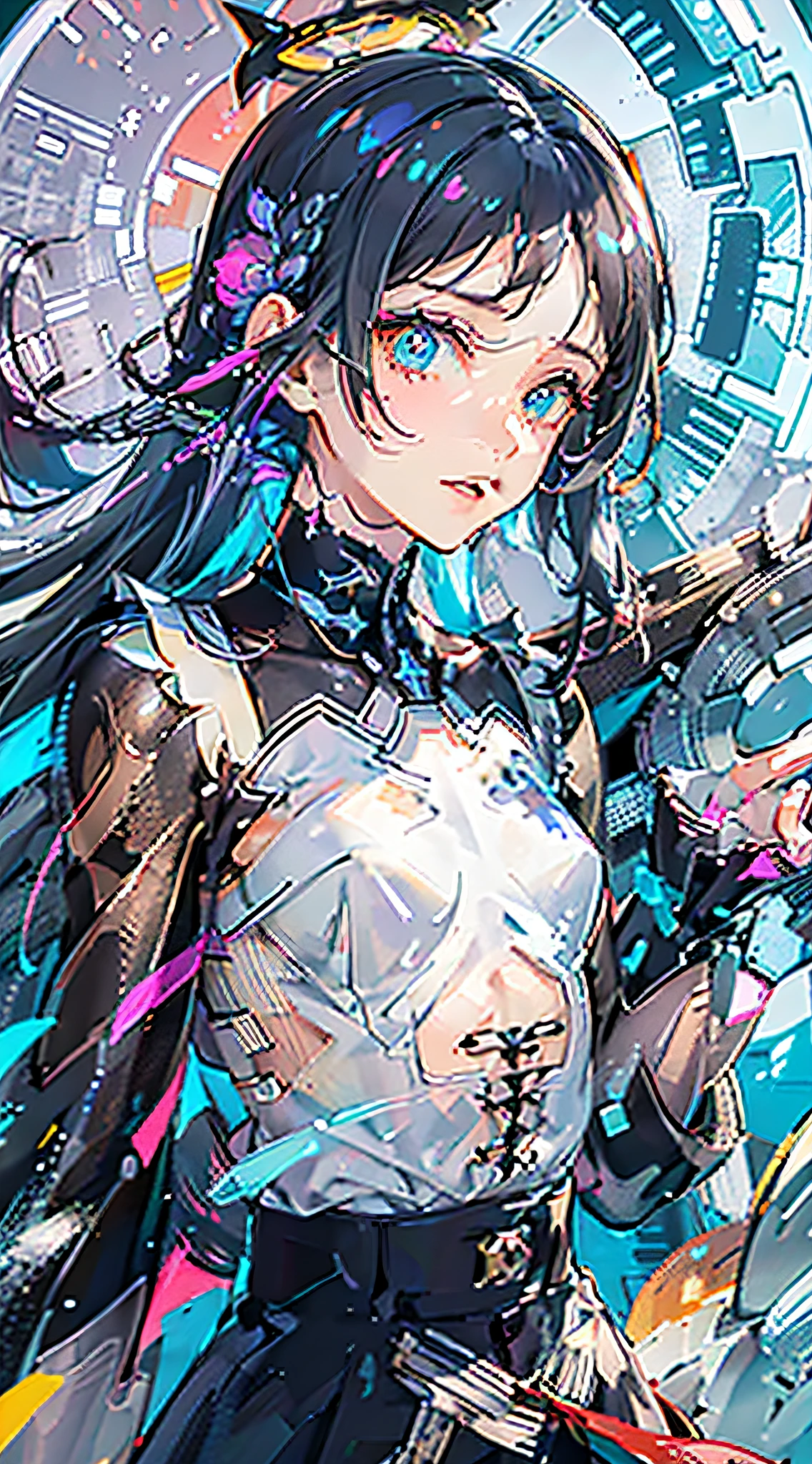 (Highestpicturequality),(Master'swork),(ultra-detailed),(Detailedeyedescription:1.0),(lensflare:1.0),(movieposter:1.0),(Tarotborder:1.0),theportraitiscentered,(close-up:1.0),(nagativespace:0.8),(negativespace:1.6),(solo),(floatingcolorful{wind|watermagic|ink|crystals|ice|fire|flame|lightning|web|rocks|sand|particles|sparkles|blood}:1.0),(manycolorful{soapbubbles|clouds|thorns|spikes|vines|currents|spirals|halos|wings|tatoos|cubes|octahedron}:1.0),(floating{red|green|blue|aqua|purple|yellow|black|white|grey|pink|orange|lime}{ribbons|feathers|particles|blades|droplets|snowflakes|softballs}:1.0),({crystal|ice|fire|flame|wind|water|earth|stone|space|musical|sonic|vortex}{magic|wings}:1.0),({raytracing,glowing|dappledsunlight,lightrays,caustics|night,blacktheme|mysterious,eerie|easygoing,pastel}:1.2),({colorful|iridescent|multicolored}:1.0),(beautifuldetailedglow:1.0),({leaningforward|leaningback|leaningtotheside|}:1.2),{(smile:1.0)|(smirk:1.0)|(grimexpression:1.0)},({small|small||lips,eyelashes}:1.0),{(openmouth:1.0)|(closedmouth:1.0)|},({eyelashes|eyeshadow||}),{oneeyeclosed|||},({red|green|blue|aqua|purple|yellow|black|white|grey|pink|orange|lime}hair:1.4),({short|long|medium}hair:1.0),({frombelow|fromabove|fromside|frombehind|facingviewer}:1.3),(halo:1.3),(headtilt:1.0),(dynamicpose:1.1),(asymmetricalhair:1.2),({red|green|blue|aqua|purple|yellow|black|white|grey|pink|orange|lime}{armor|dress|collaredshirt|suit|outfit}:1.0),({formal|military|techwear|urbanstyle|casual,casualclothes|fantasy,magician|feral,tribal|sci-fi,futuristic}),({plaidskirt|layeredskirt|puffydress|tights|pants|shorts}),({red|green|blue|aqua|purple|yellow|black|white|grey|pink|orange|lime}{eyes|eyes|pupils}:1.4),{(forehead:1.5),asymmetricalbangs|diagonalbangs|hairbetweeneyes|bluntbangs|sweptbangs},{oneeyecovered|ponytail|hightwintails|||},{straighthair|wavyhair|drillhair||},{longcoat|suitjacket|cloak|sweater|tie||},{(floatingcape:1.0),|}({foxears,foxgirl|vampire,batwings|pointyears,(elf:0.5)||}:1.1)