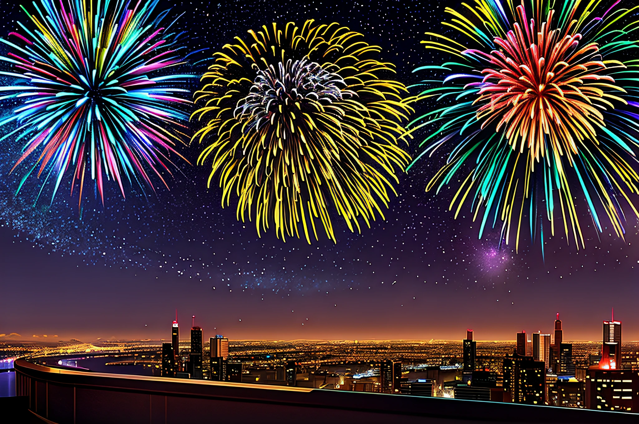 fireworks are lit up in the night sky over a city, [ fireworks in the sky ]!!, fireworks in the background, fireworks in background, fireworks, firework, happy!!!, taken with canon eos 5 d, taken with a canon eos 5d, taken with a canon eos 5 d, taken with a pentax k1000, fireworks on the background
