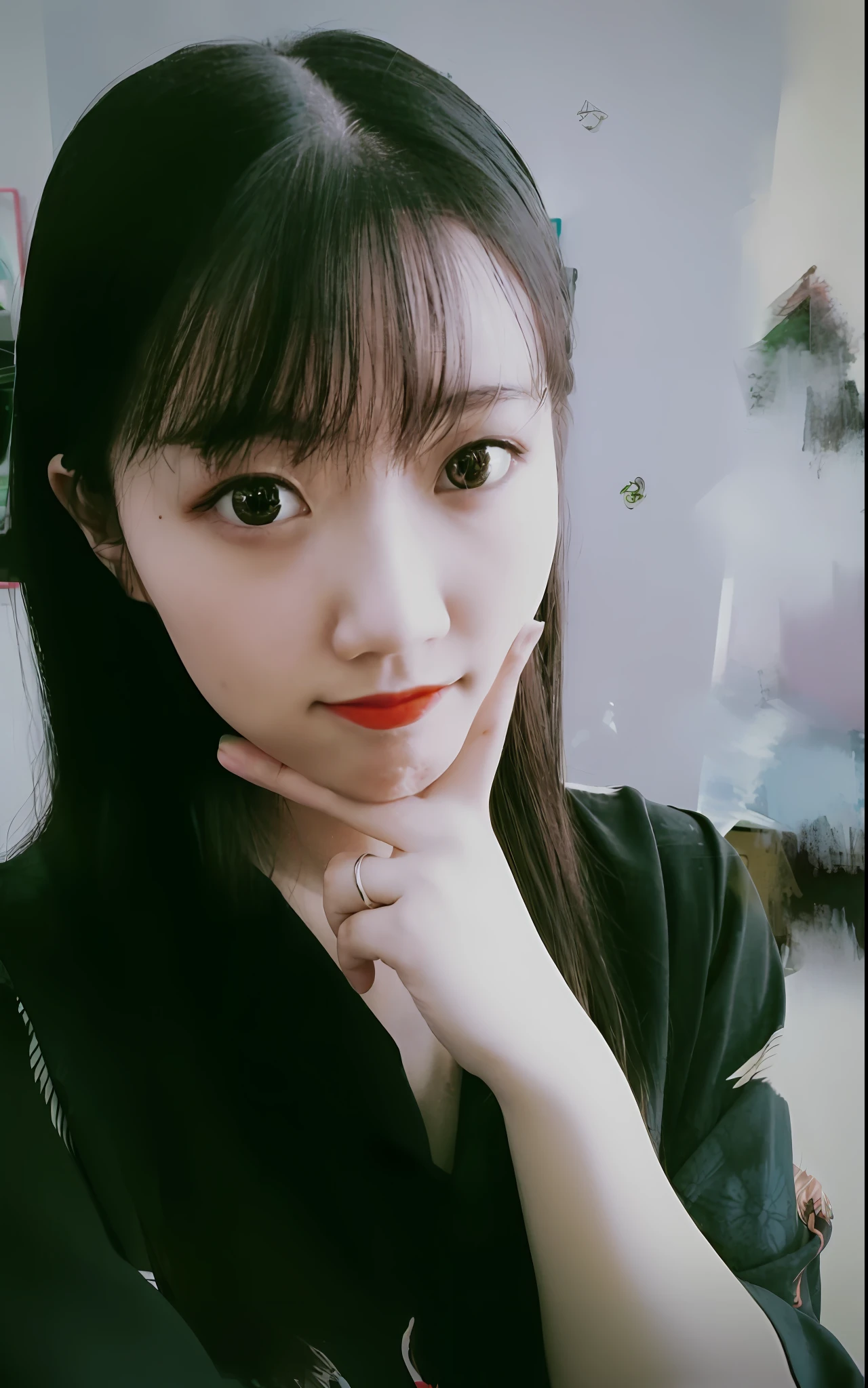 there is a woman with long hair and a black shirt posing for a picture, xintong chen, inspired by Ma Yuanyu, ulzzang, headshot profile picture, li zixin, xision wu, girl cute-fine-face, wenfei ye, ruan cute vtuber, yun ling, lalisa manobal, zmonzheng