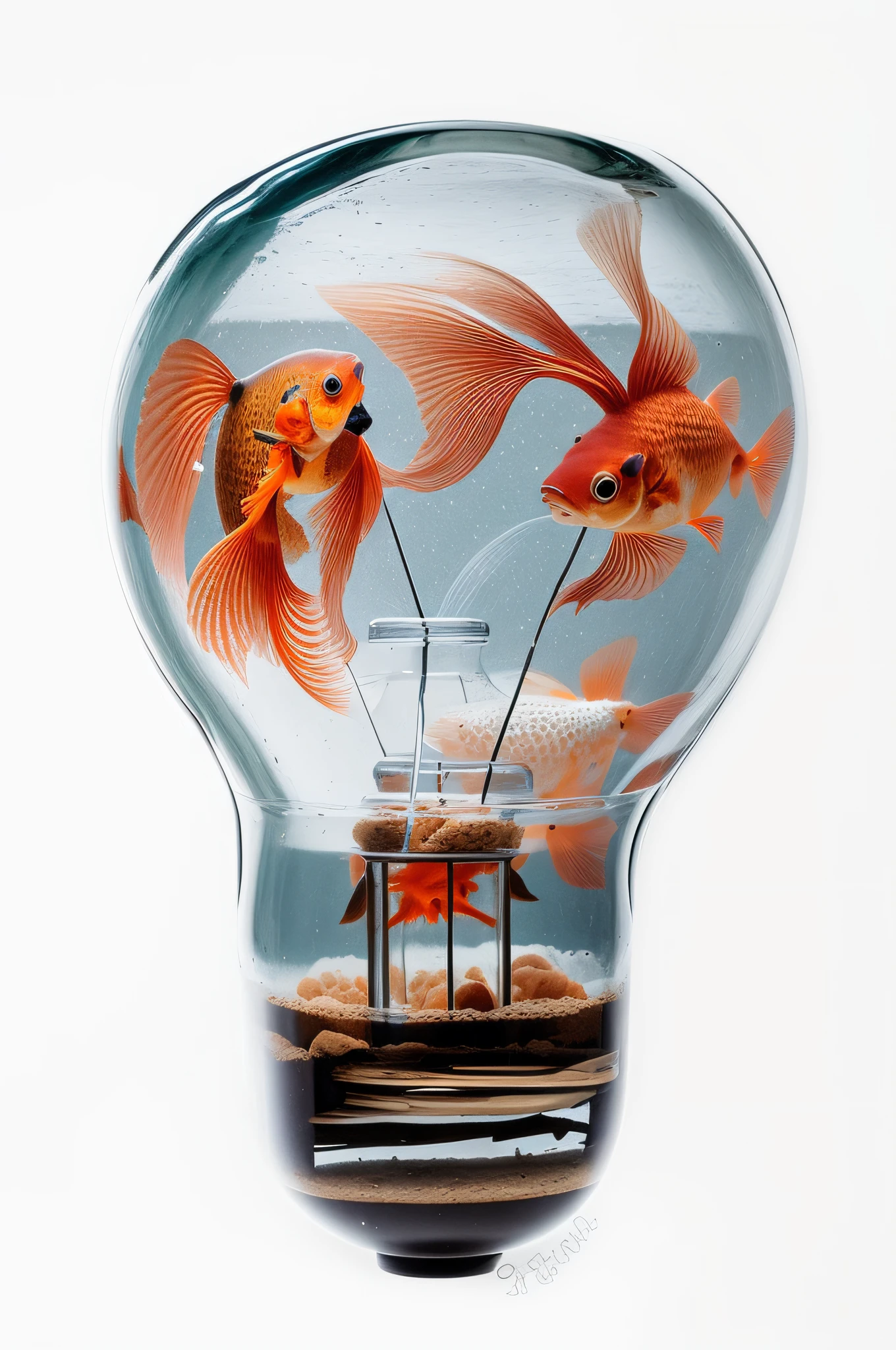 a lamp with two goldfish inside it, lamp (fish) tank)