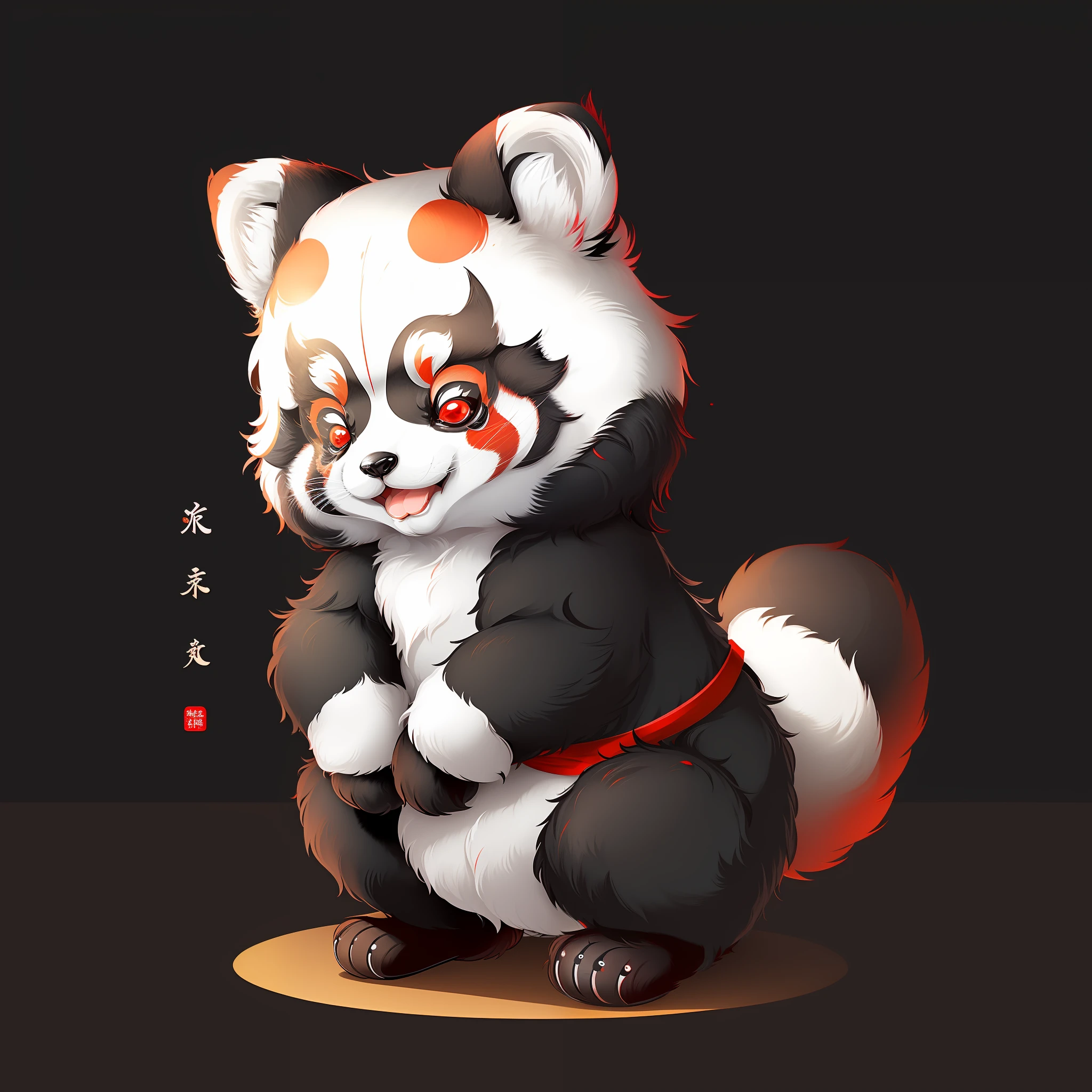 Zang Qi is a black and white red panda with a round face, big eyes, cute ears and a fat body --auto --s2