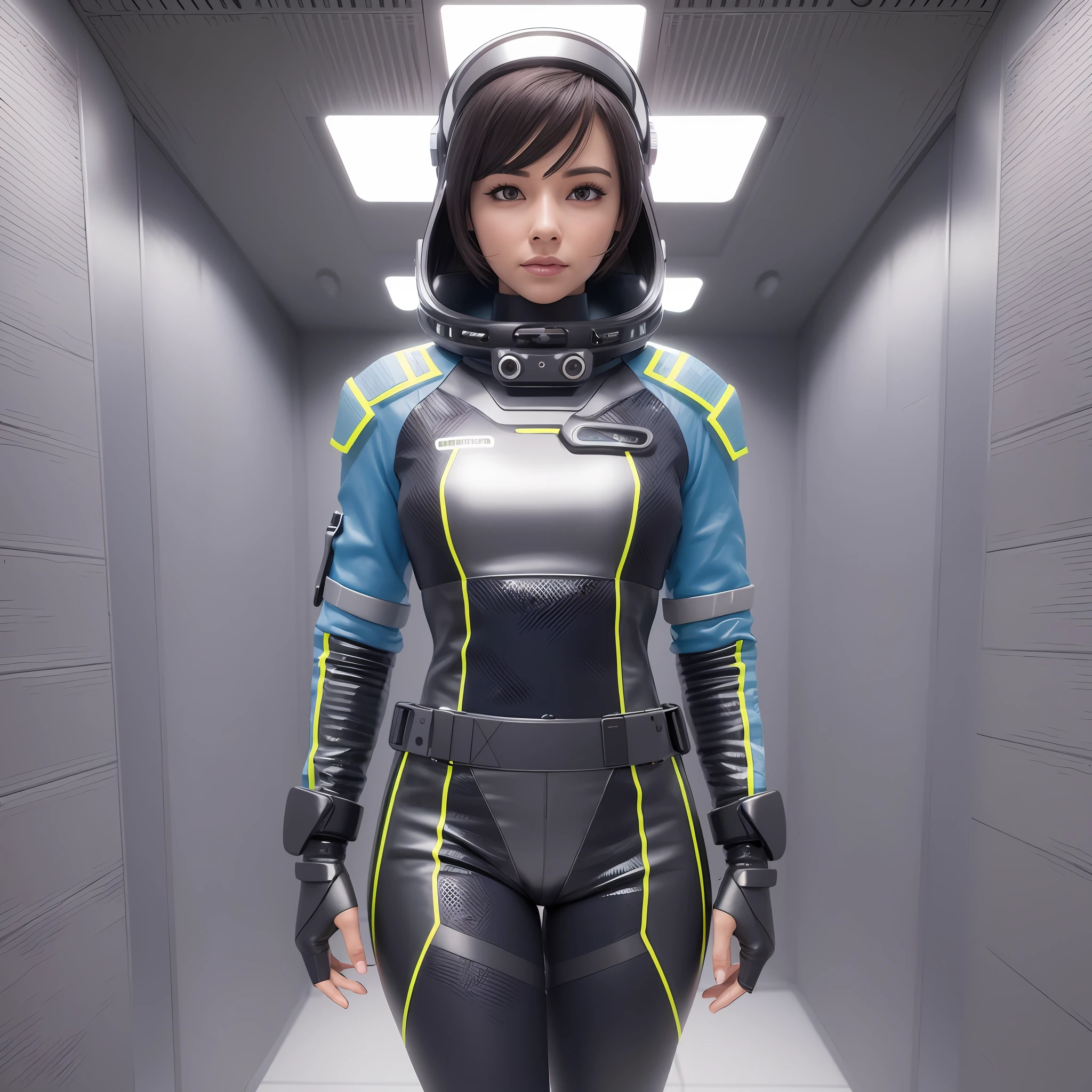 Create a virtual assistant in 3d, in a futuristic outfit, futuristic clothes, hyper-realistic style, 8k, Space suit, --auto --s2