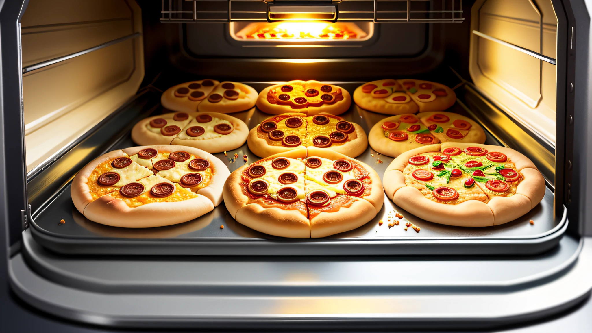 realistic pizza baking in the oven