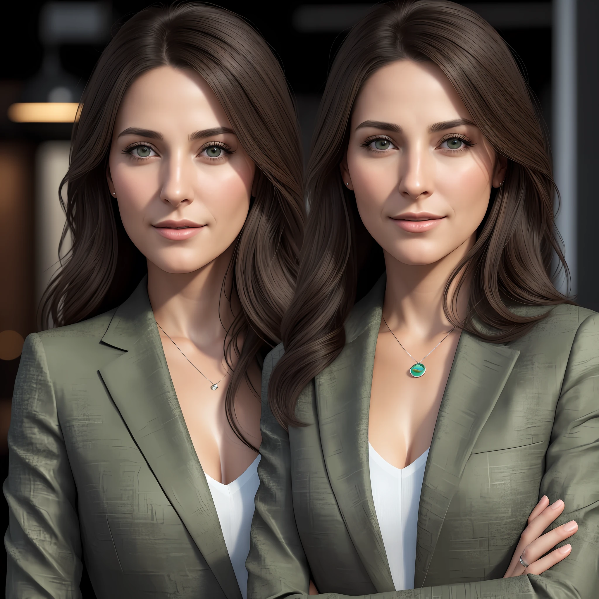 Mature woman, 30 years old, brown hair, european woman, half body in picture, zoom out, would be, beautiful, cool, serene look, realistic hair, green eyes, front pose, european eyes, medium construction, wearing black suit, modern office, bar on cover, masterpiece, ultra high res, (photorealistic: 1.4), raw photo, ultra realistic, detailed background, refined, detailed, realistic face, detailed face, realistic skin, (RAW photo, best quality), extremely detailed, CG, unit, amazing, fine details, light smile, extremely detailed CG 8k wallpaper unit, huge file size, ultra-detailed, highres, absurdres, soft light, half body