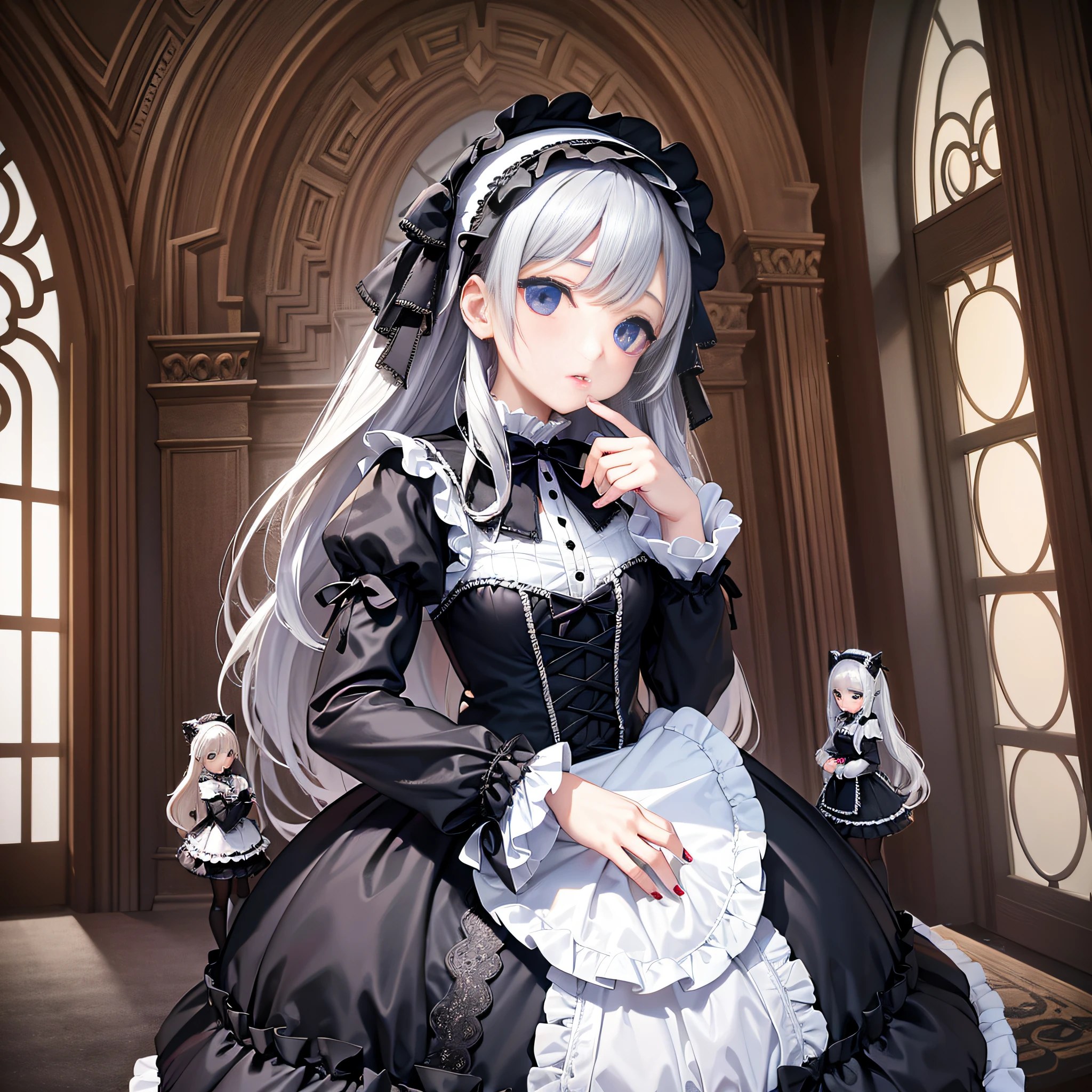 (8k, RAW photo, photorealistic: 1.6, ultra high resolution, highest quality, absurdity, high resolution, depth of field:1.8, masterpiece), BREAK //Character// (Gothic Lolita:1.5), A black dress with white grace, extremely detailed frills, A bonnet over her vertical rolls, A skirt that puffs up with a pannier, A white-painted face, (dark makeup:1.5) , (a morbid beauty:1.3), BREAK A Poem of Gothic Lolita A black dress with white grace Decorated with frills and clips The lolita girl dreams In an old castle in Europe A bonnet over her vertical rolls A skirt that puffs up with a pannier The gothic girl embraces the darkness She longs for a world of magic and mystery A white-painted face with heavy makeup She seeks a morbid beauty The gothic lolita girl expresses Her own spirituality Gorgeous fashion and culture Gothic lolita is not just that Gothic lolita is a way to find One's own identity, BREAK //background// (Dollhouses:1.5) Gothic Lolita is also influenced by doll culture, and they may decorate their rooms like dollhouses. Dollhouses are spaces that express the cuteness and gorgeousness of Gothic Lolita.
BREAK //effect (colorful:0.8), blooming light effect, paper collage, layered compositions, varied textures, abstract designs, visual storytelling,