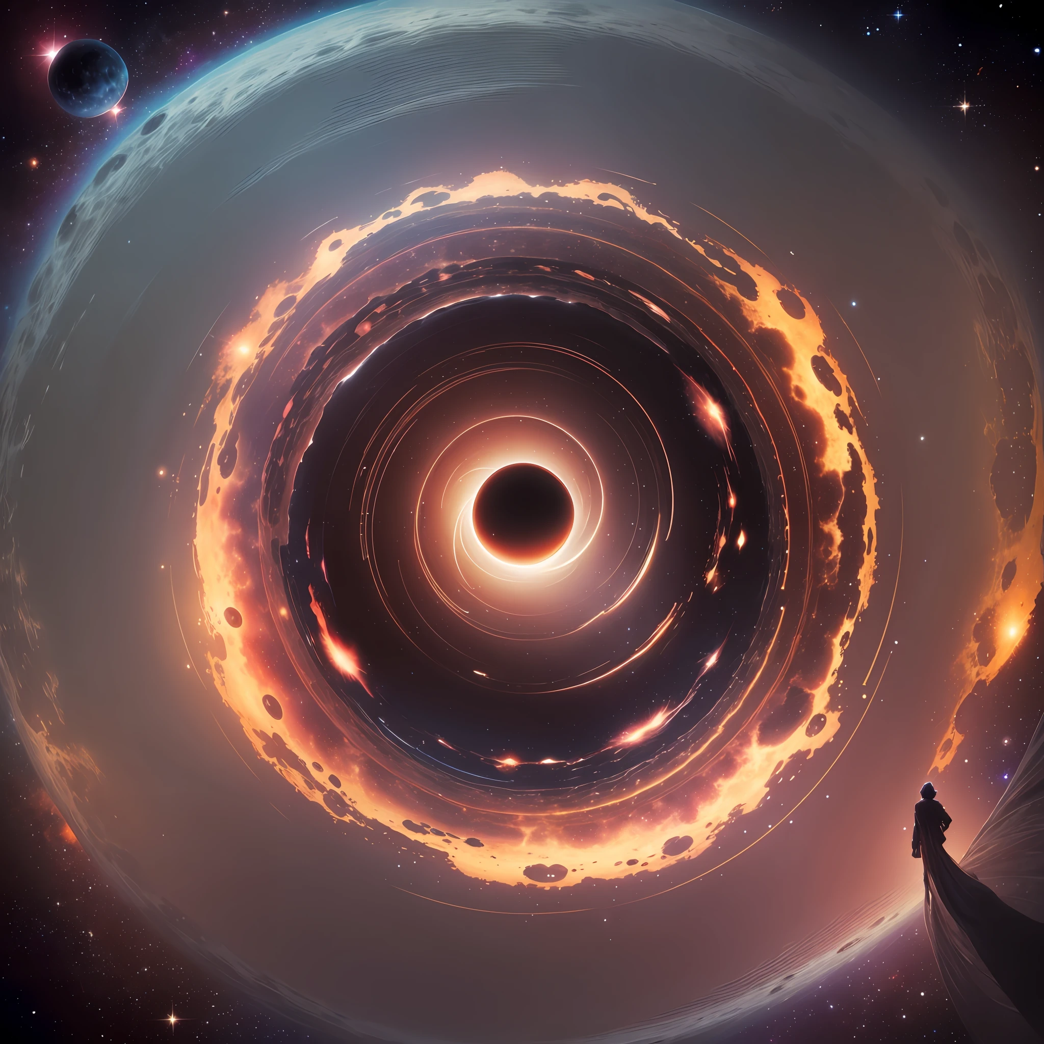 a cosmic being walking around a black hole in the universe --auto --s2