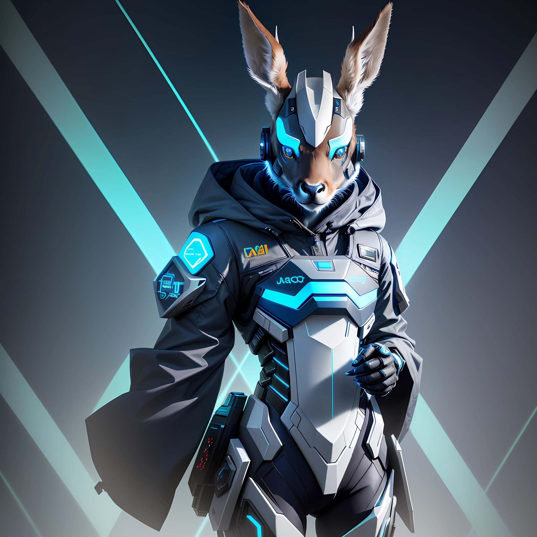there is a deer with blue lights on its head, an anthropomorphic deer, cyborg jackalope cyberpunk, anthropomorphic deer, hyper real render, digital art animal photo, realistic digital art 4k, realistic digital art 4 k, amazing digital art, adorable digital painting, 3 d render beeple, trending on artstation 4k