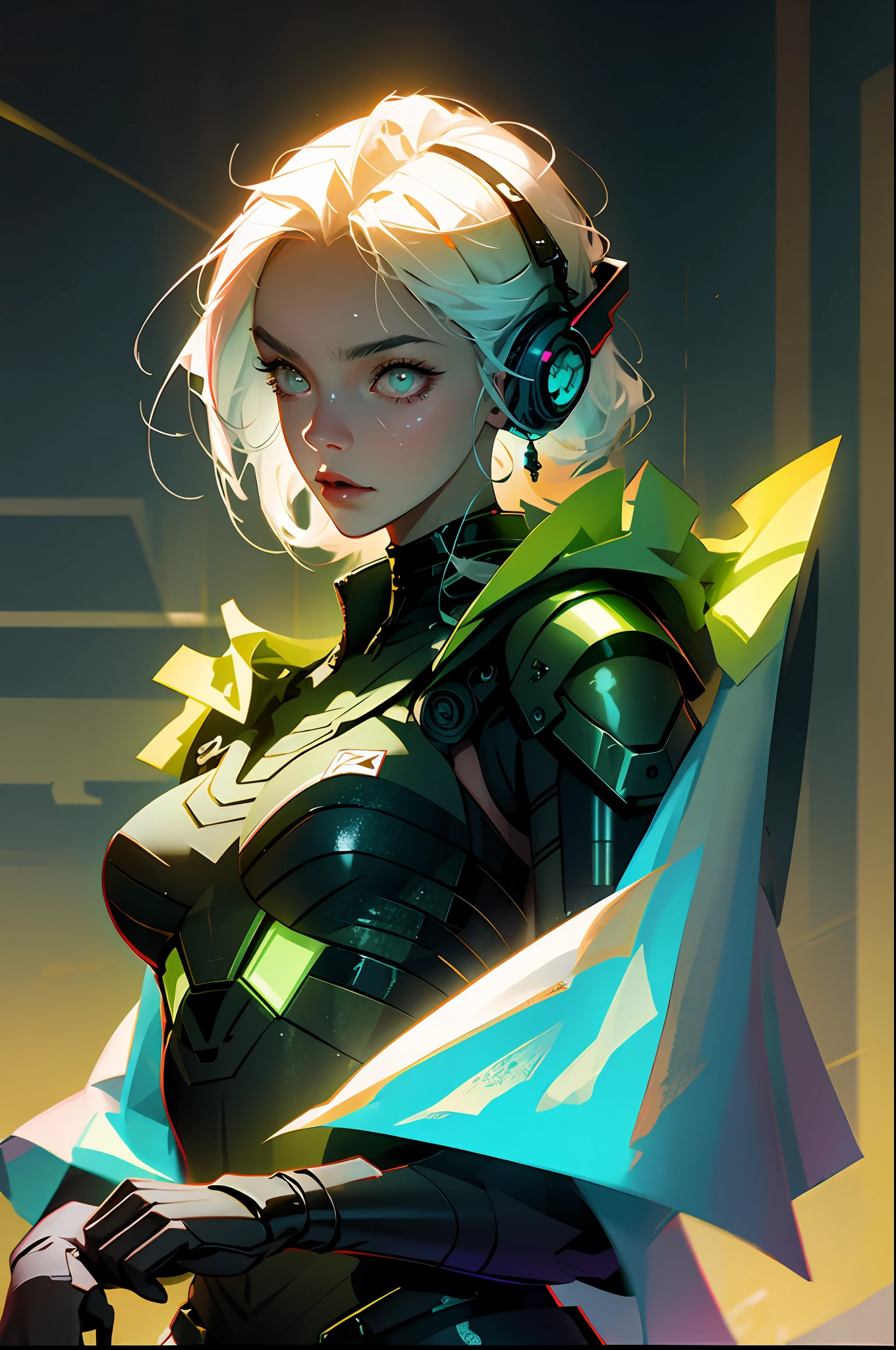 ((Best quality)), ((masterpiece)), (highly detailed:1.3), 3D, beautiful (cyberpunk:1.2) special forces, robort,female with thick voluminous hair wearing (wearing camouflage_uniform:1.1), body armour,cape,digital (camouflage:1.3),HDR (High Dynamic Range),Ray Tracing,NVIDIA RTX,Super-Resolution,Unreal 5,Subsurface scattering,PBR Texturing,Post-processing,Anisotropic Filtering,Depth-of-field,Maximum clarity and sharpness,Multi-layered textures,Albedo and Specular maps,Surface shading,Accurate simulation of light-material interaction,Perfect proportions,Octane Render,Two-tone lighting,Wide aperture,Low ISO,White balance,Rule of thirds,8K RAW,Efficient Sub-Pixel,sub-pixel convolution,