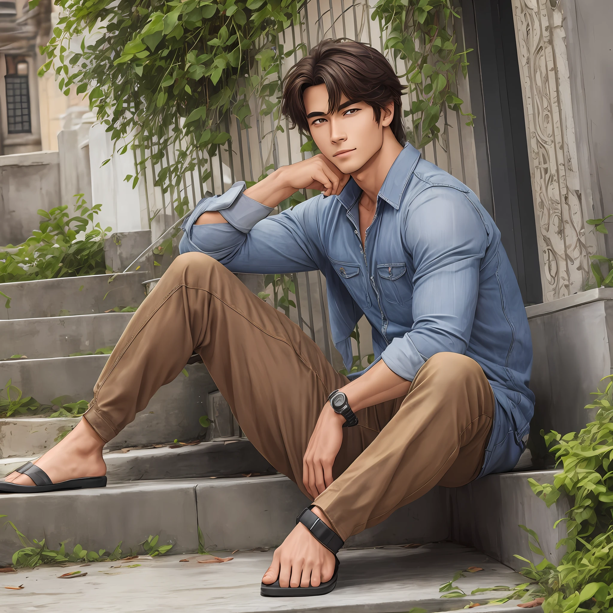 The handsome beauty is sitting on the steps --auto --s2