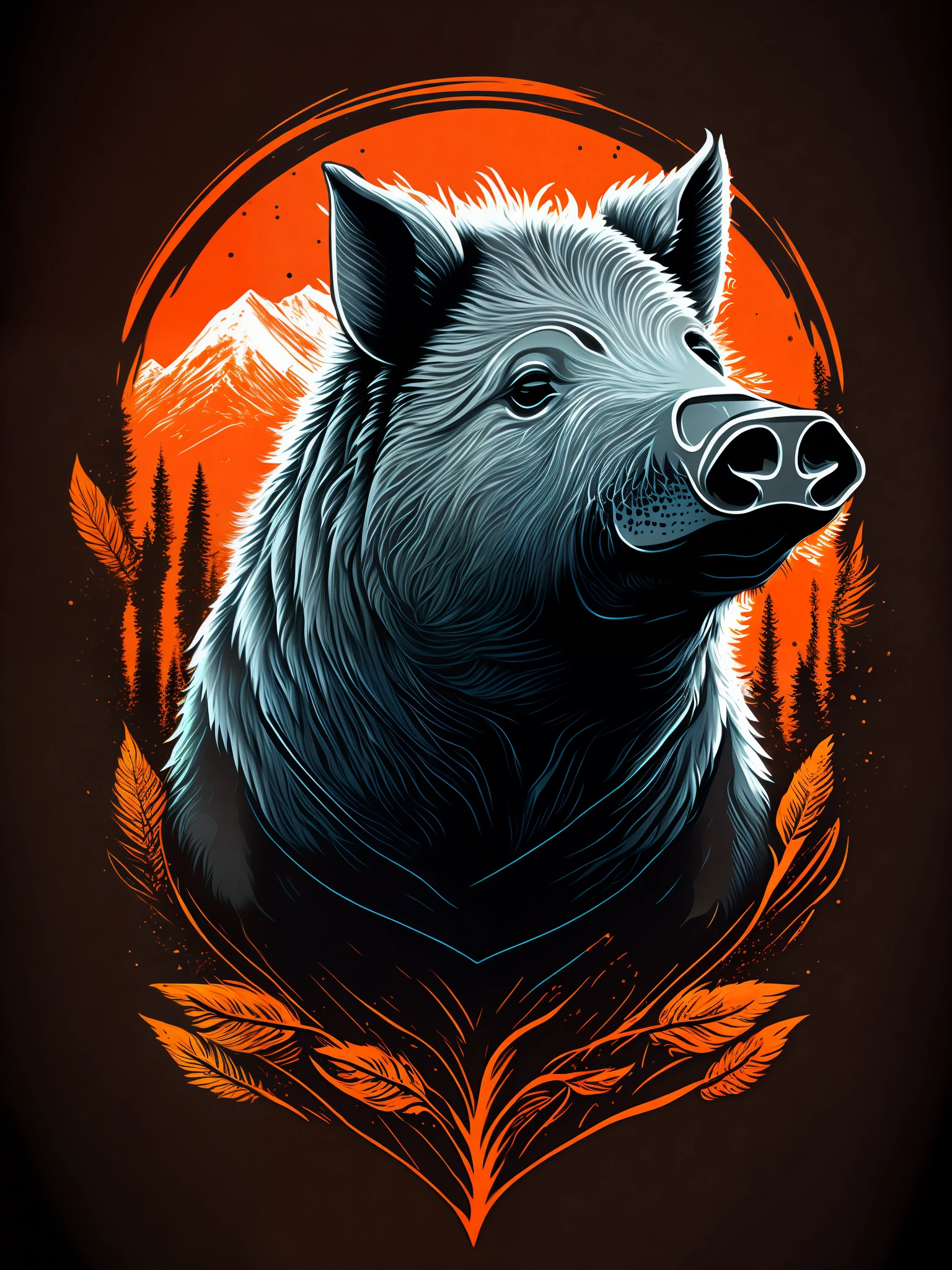 Image of a wild boar t-shirt design, rzminjourney, vector art
