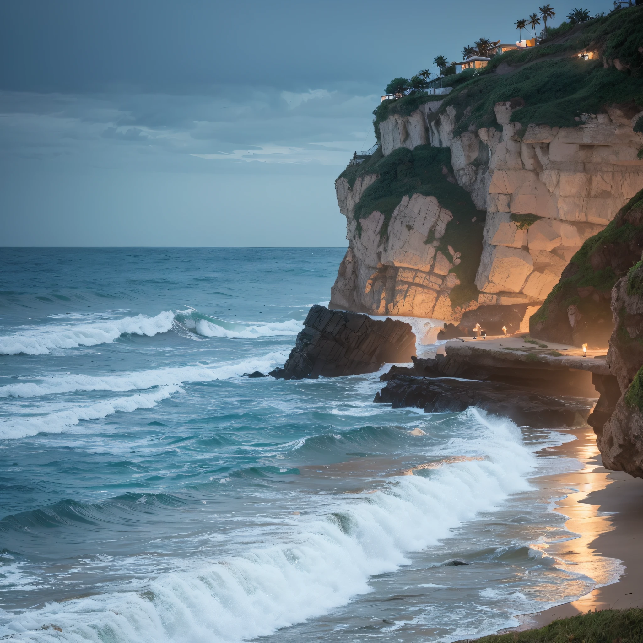 It's night on a cliff by the sea and it's raining --auto --s2