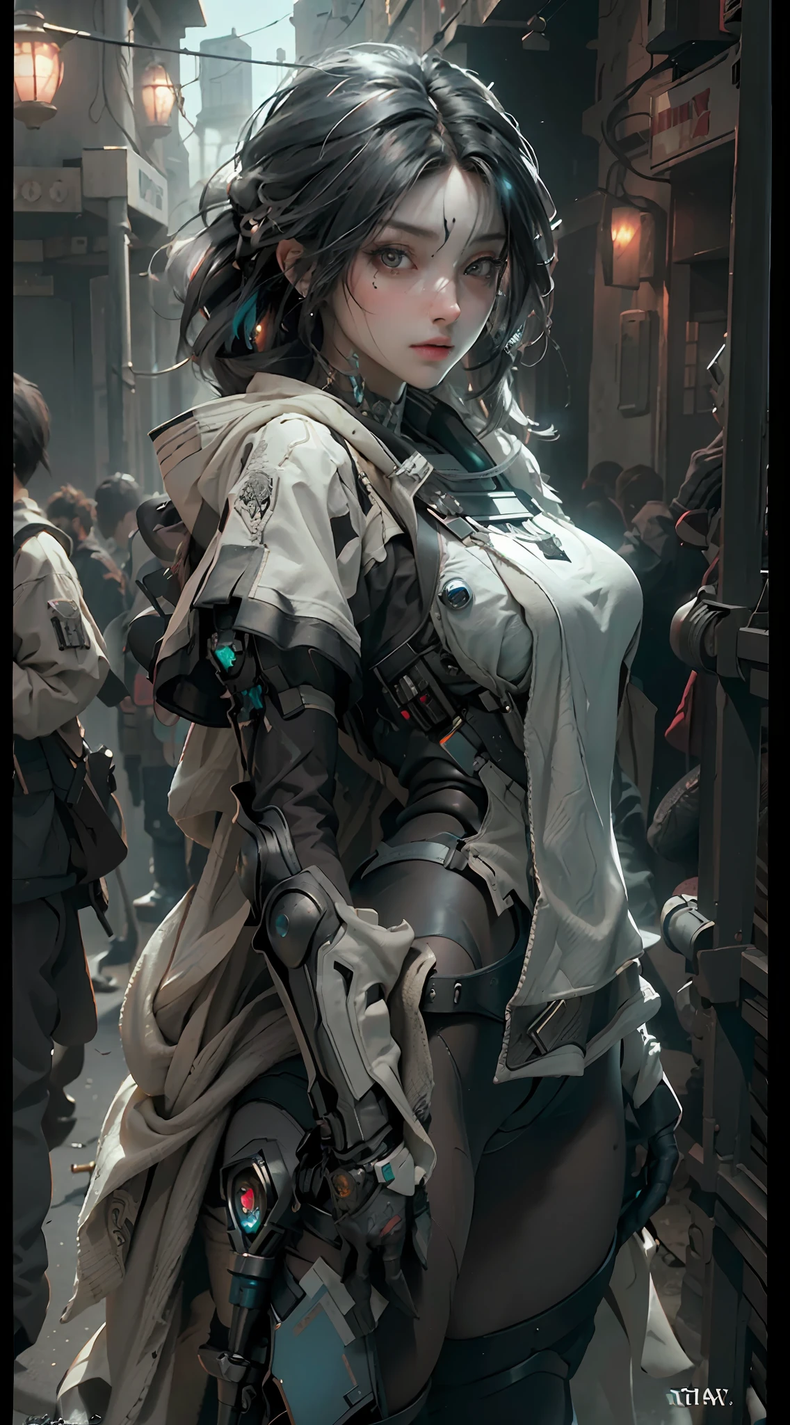 ((Best quality)), ((masterpiece)), (detailed:1.4), 3D, an image of a beautiful cyberpunk female,HDR (High Dynamic Range),Ray Tracing,NVIDIA RTX,Super-Resolution,Unreal 5,Subsurface scattering,PBR Texturing,Post-processing,Anisotropic Filtering,Depth-of-field,Maximum clarity and sharpness,Multi-layered textures,Albedo and Specular maps,Surface shading,Accurate simulation of light-material interaction,Perfect proportions,Octane Render,Two-tone lighting,Wide aperture,Low ISO,White balance,Rule of thirds,8K RAW,