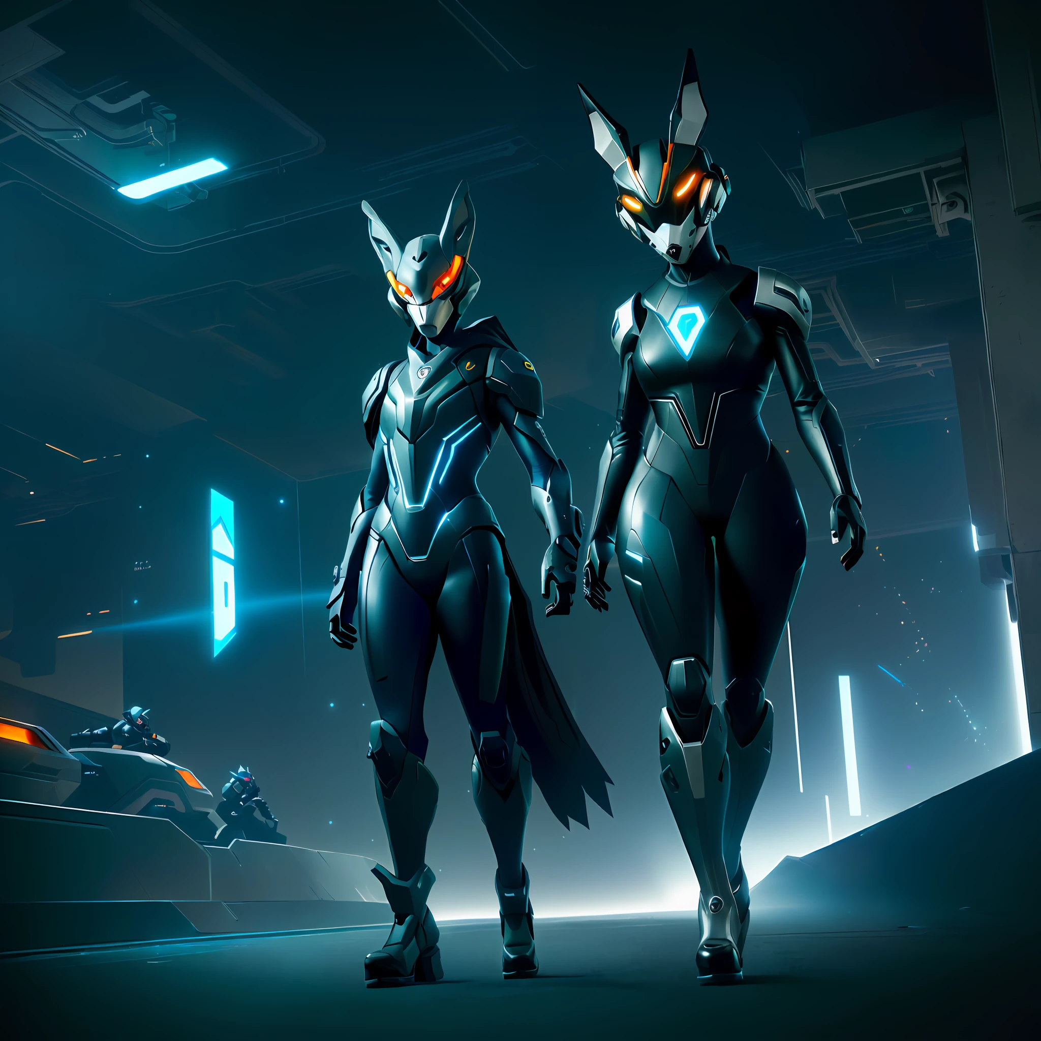 araffe in a futuristic suit with a futuristic helmet and a futuristic helmet, an anthropomorphic cyberpunk fox, caracal cyborg, jackal, cyborg jackalope cyberpunk, anthropomorphic lynx, echo from overwatch, warframe hound, rabbt_character, foxgirl, krystal from star fox, electrixbunny, valorant character