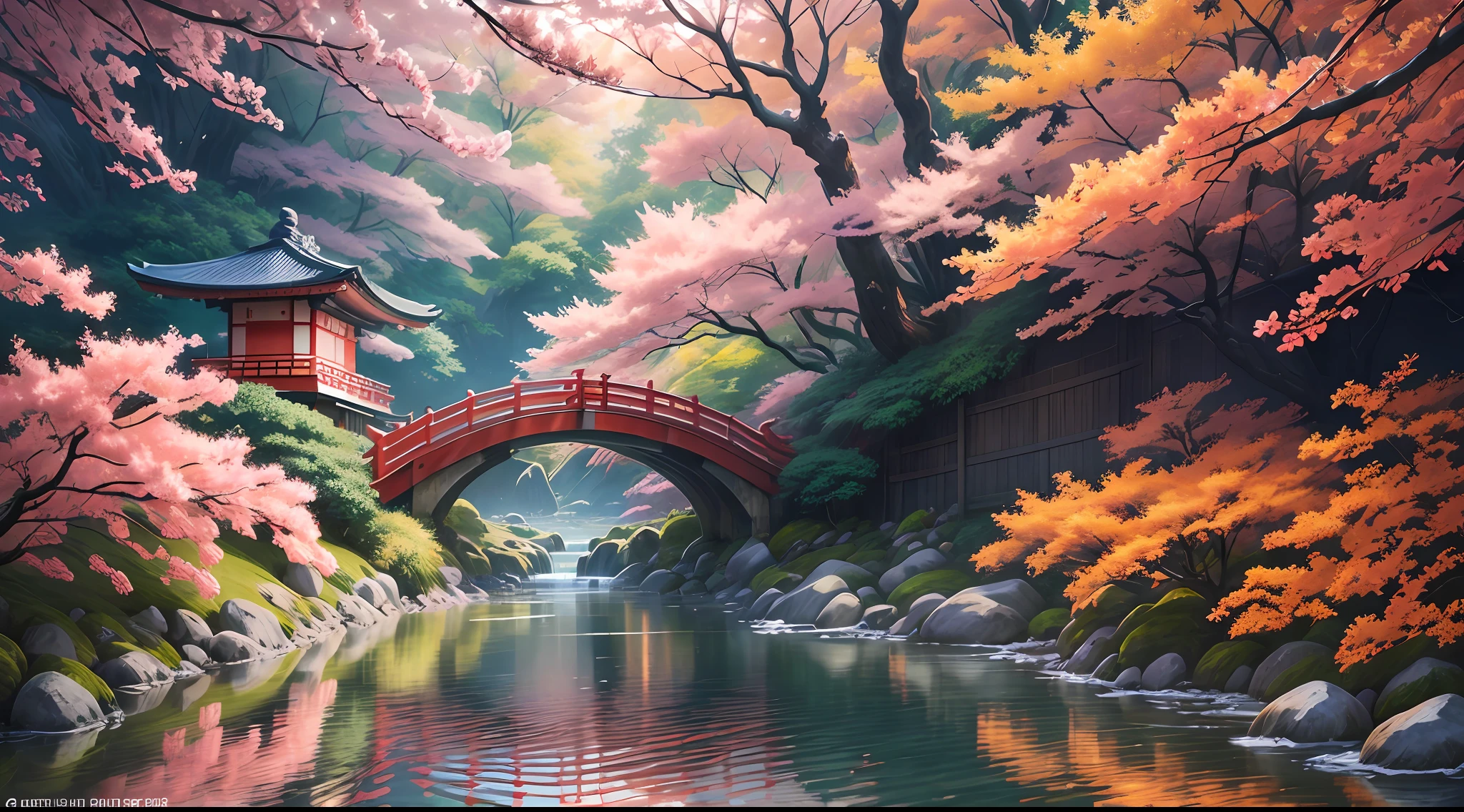 "Japanese serenity cascading in an intricate background, showcasing its beauty in exquisite 4k detail."