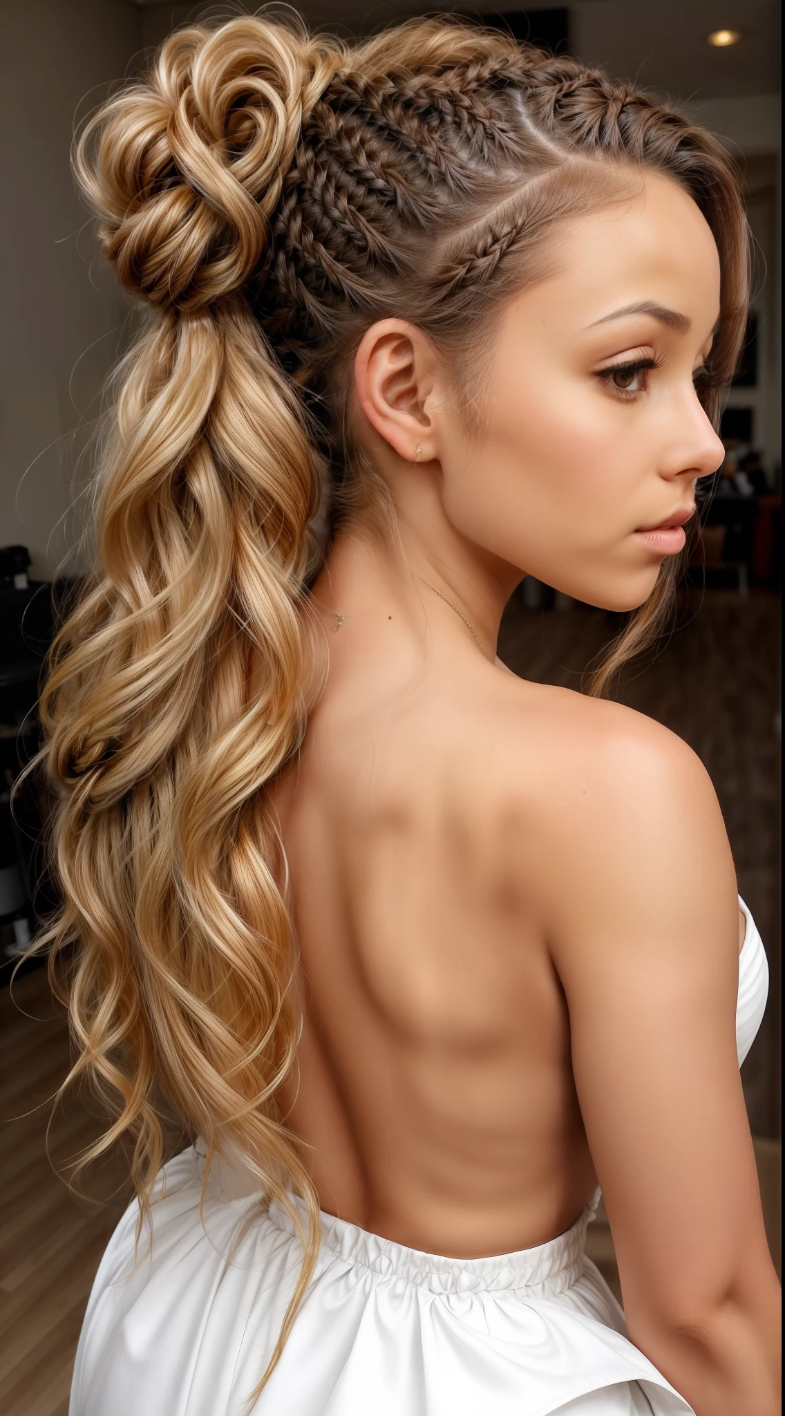 realistic photos of women in various races and skin tones and hair types, one woman at a time in each frame, with a braided updo and an updo braid, hairstyle, combed hair, traditional and modern female hairstyles, with the same hairstyle and with different others, always braided hairstyle, female hairstyles, pinterest hair image, braided hairstyle,  updo, hairstyle in blonde and straight hair, curly and black hair, straight black hair, elegant hair, hair bun, french braided hairstyle, braided hair, french braids, elegant fancy style braids, great _ hairstyle, hair styles