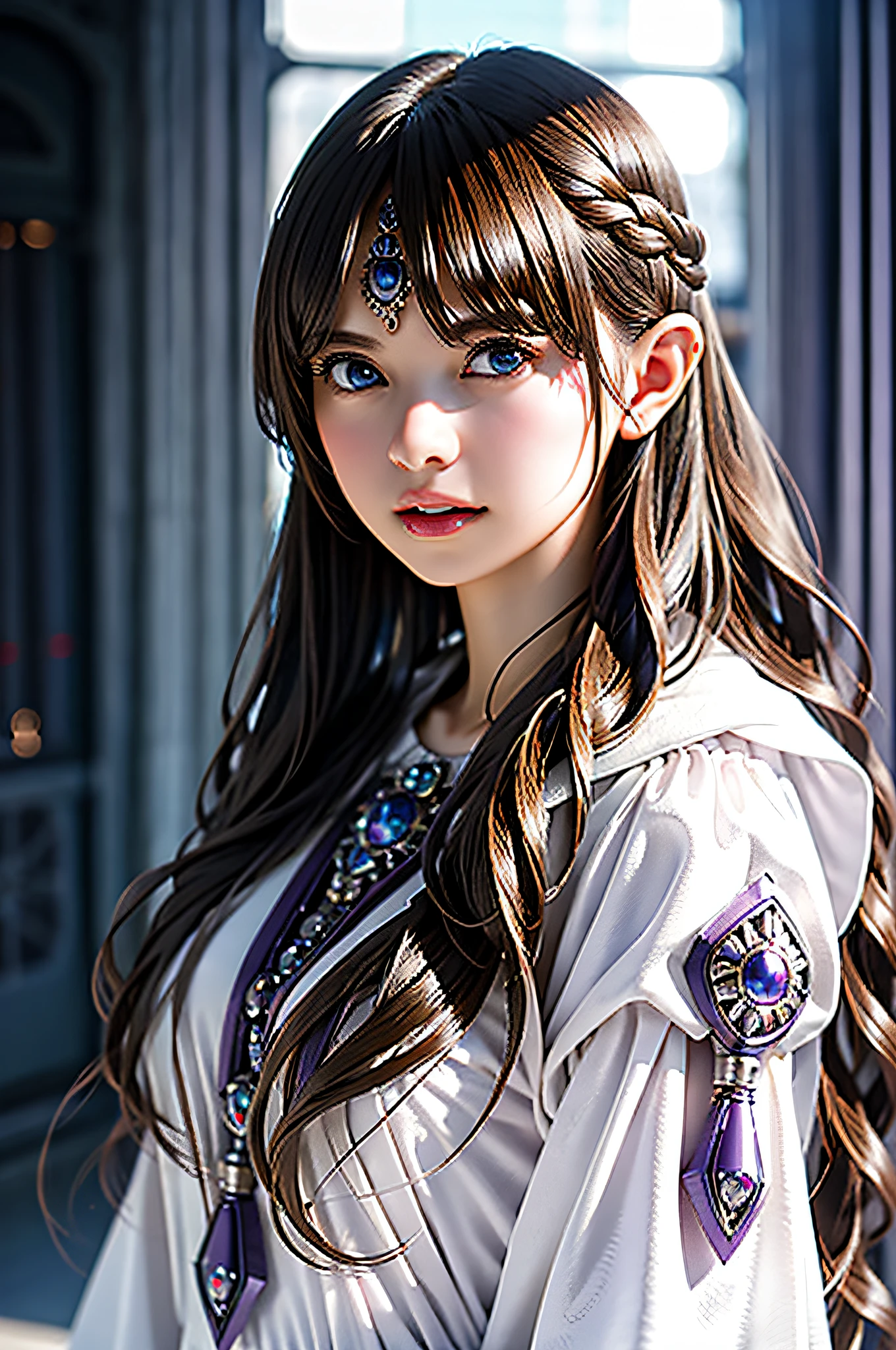 Ultra-detailed complex 3D rendering of the face, (Colossal: 7.8), (Skindent: 1.5), (Masterpiece, Top Quality, Octane Rendering, 8K), Glamour Shots Full Body Image, Very Beautiful Young Elves, Cleavage, Swimsuit, Alone, Micro Bikini, Long Braided Blonde Hair, Blonde Hair, Big Breasts, Wearing Purple and Red Intricate Super Armor, Ultra-realistic photos ((( Portrait))), wearing an intricate purple cloak and intricate white leggings on the legs, futuristic urban background, facial muscles, in the style of Marvel Comics, ArtStation Trends, Clear Focus, Studio Photography, Intricate Details, Very Detailed, Detailed Eyes, Illustration, Very Detailed, Sharp Focus, Digital Rendering, Professional, Abs
