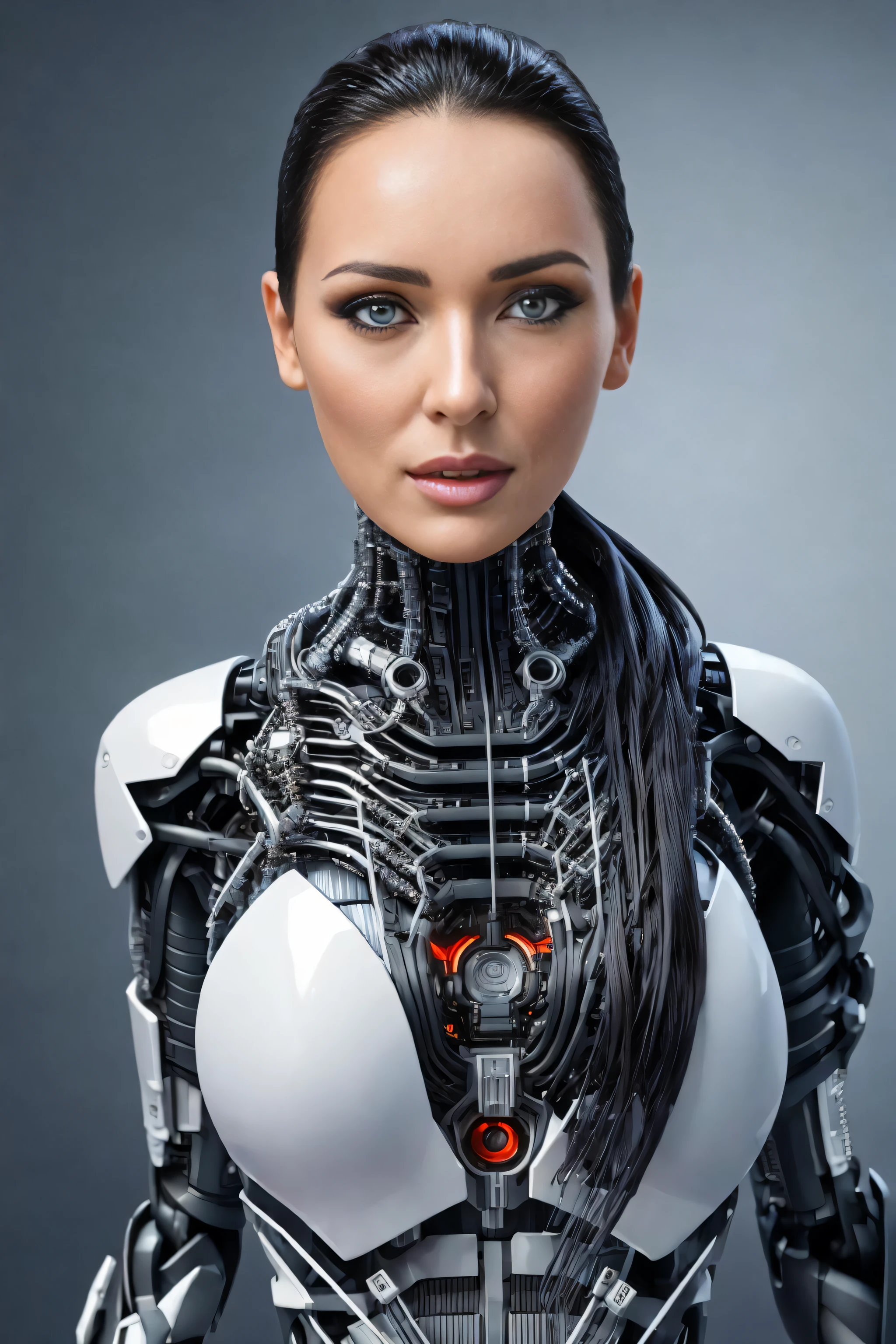 complex 3d render ultra detailed of a beautiful porcelain profile woman android face, cyborg, robotic parts, 150 mm, beautiful studio soft light, rim light, vibrant details, luxurious cyberpunk, lace, hyperrealistic, anatomical, facial muscles, cable electric wires, microchip, elegant, beautiful background, octane render, H.R. Giger style, 8k