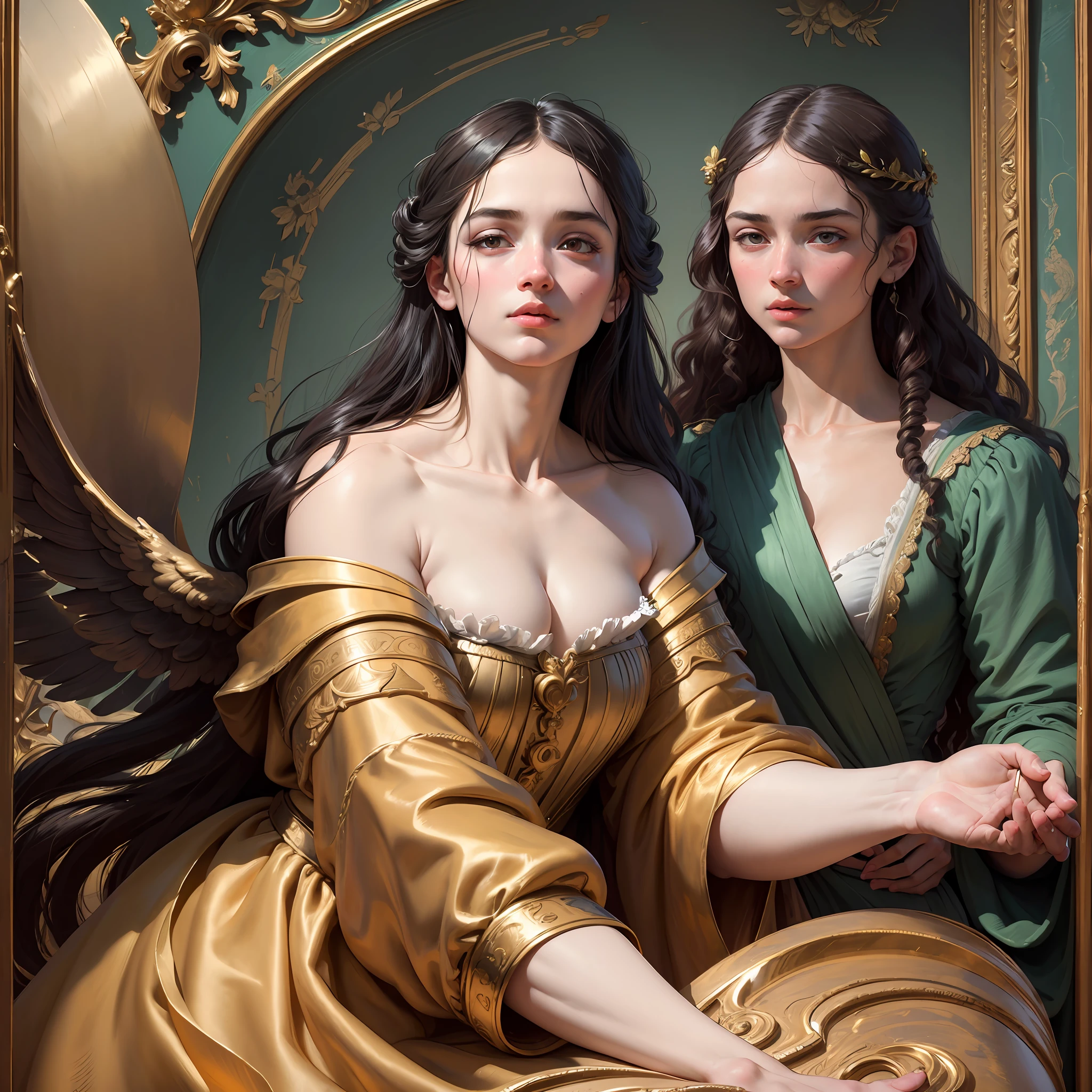 (masterpiece, high-quality), hyper-realism, Caravaggio-style, 8k Renaissance oil painting masterpiece, La Naissance Vénus (1879) by William-Adolphe Bouguereau style, Baroque aesthetics, Venus de Botticelli, demons and angels, renaissance art style. (style: The_Rap_of_the_Daughters_of_Leucippus_de_Peter_Paul_Rubens.),(style: Godfrey_Kneller_em_1689.),high resolution,painterly, Baroque style, chiaroscuro, dynamic composition, dramatic lighting, rich colors, detailed texture, divine expression, religious scene, floating scene --s3 --auto