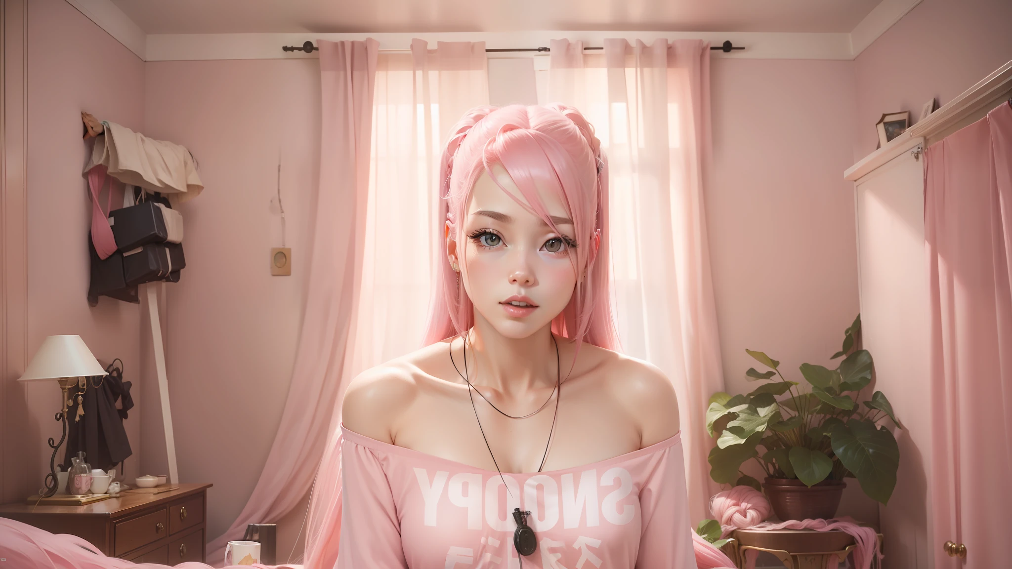 put long pink hair real female image sexy female body