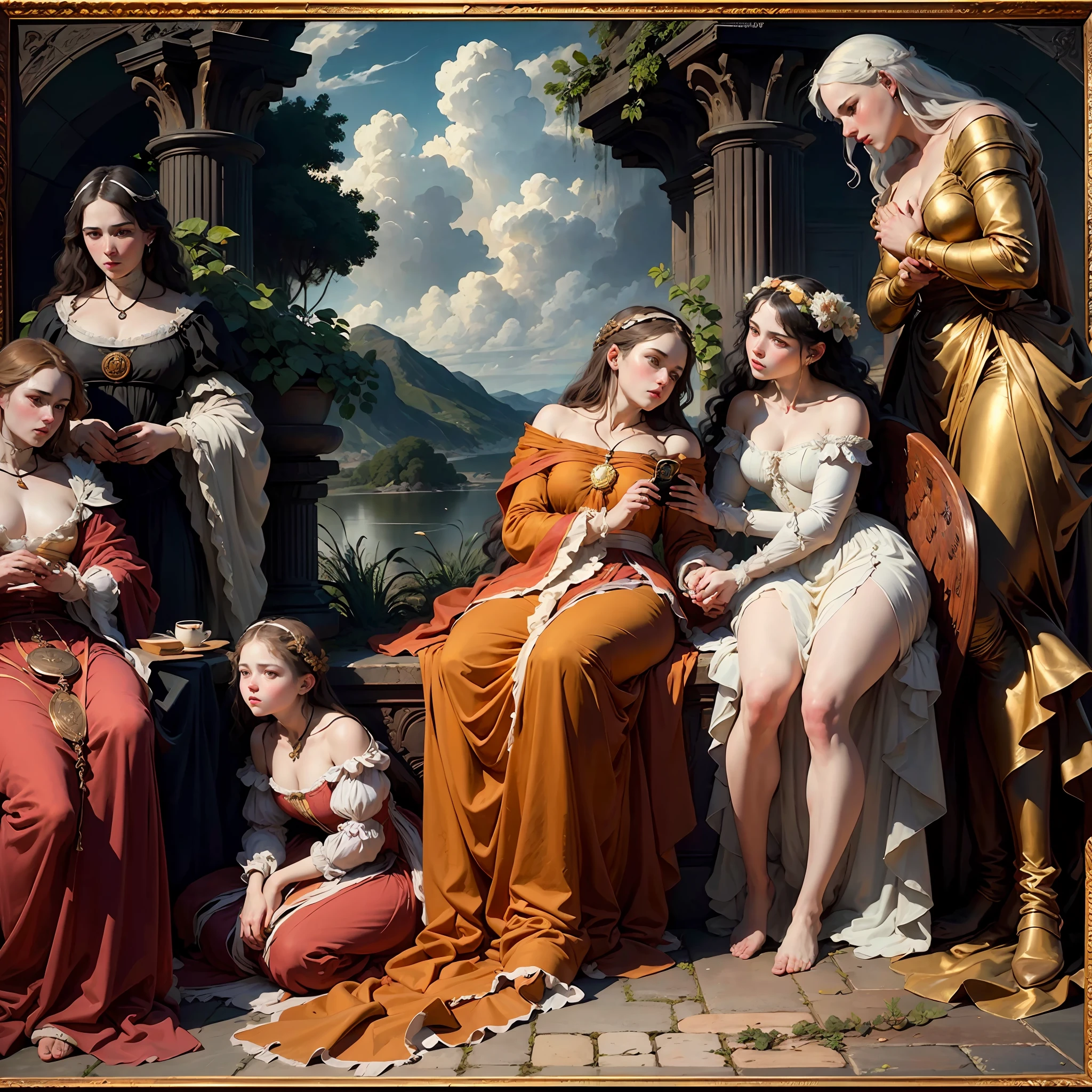 (masterpiece, high-quality), hyper-realism, Caravaggio-style, 8k Renaissance oil painting masterpiece, La Naissance Vénus (1879) by William-Adolphe Bouguereau style, Baroque aesthetics, Venus de Botticelli, demons and angels, renaissance art style. (style: The_Rap_of_the_Daughters_of_Leucippus_de_Peter_Paul_Rubens.),(style: Godfrey_Kneller_em_1689.),high resolution,painterly, Baroque style, chiaroscuro, dynamic composition, dramatic lighting, rich colors, detailed texture, divine expression, religious scene, floating scene --auto --s2
