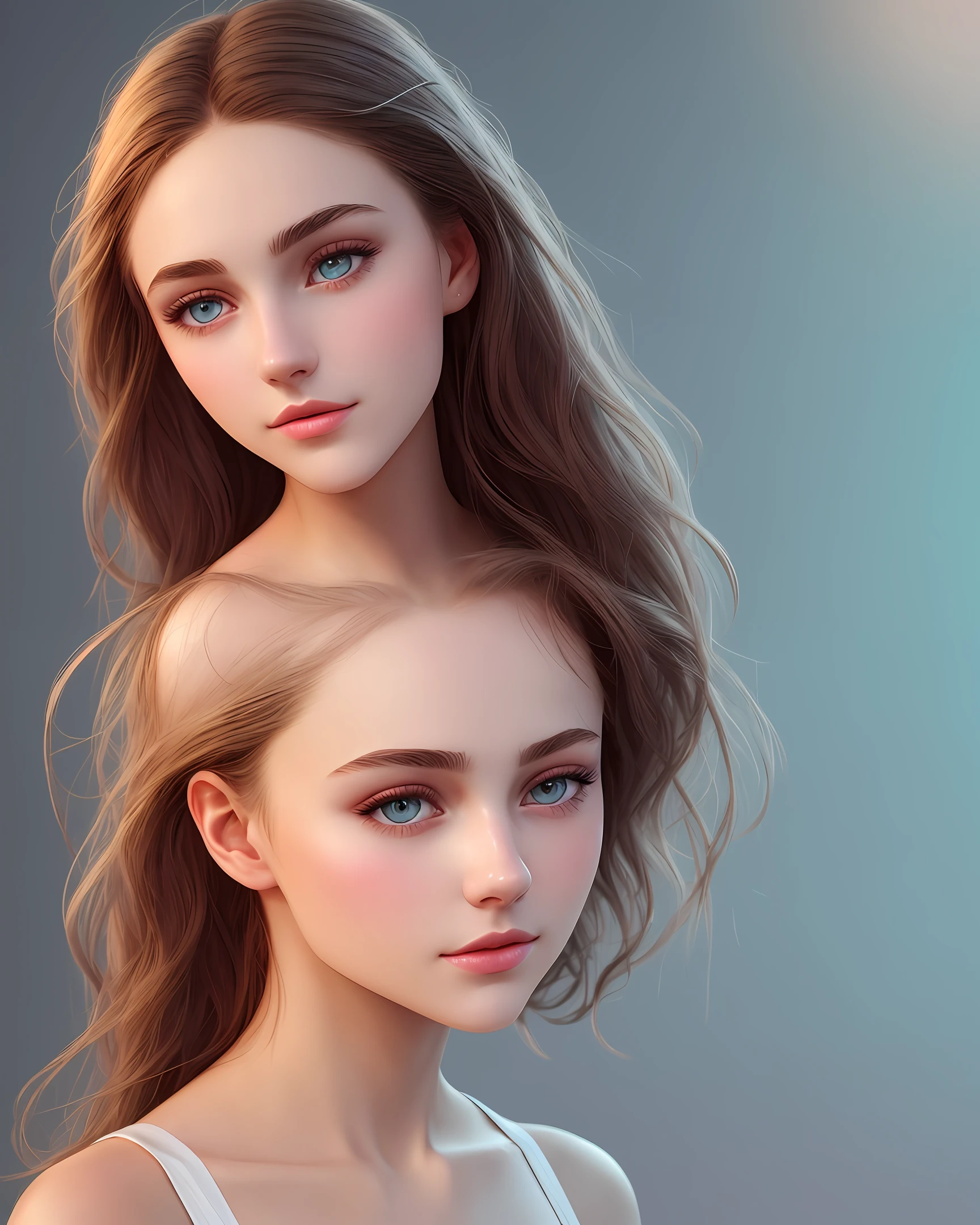 A beautiful russian female at early age of 16 wearing ,no big eyes,thick dark eyebrows, less wider face shape,LowRA,realistic skin on face,cleft chin, low light,big breast, thick messy brunette hair, heterochromia red and grey, happy, hyper realistic, realism, just like a photo, portrait, Carl Zeiss lens, cinematic, analogue colors, glowing shadows, beautiful gradient, depth of field, clean image, high quality, high detail, high definition, Luminous Studio graphics engine, cute face, slim waist, nice hips,irl, clean detailed faces,