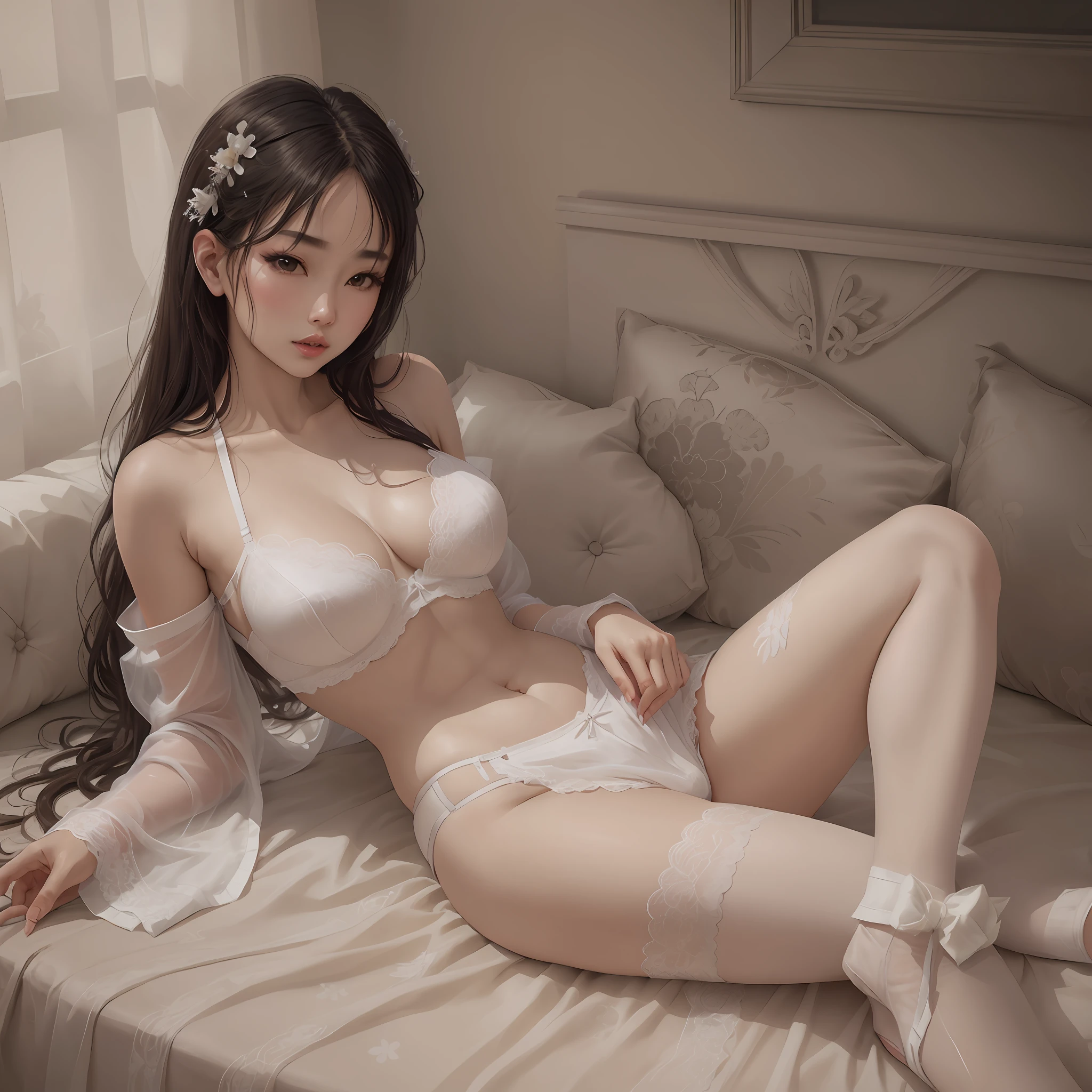 araffe asian woman in white lingerie sitting on a bed, white lace, white bra, sexy girl, lingerie, wearing sexy lingerie, sultry body with sexy belly, gorgeous chinese model, beautiful sexy woman photo, beautiful feminine body, lovely woman, lacey, lace underwear, laced lingerie, full length view, sexy :8, young sensual graceful, lingeries beauty --auto --s2
