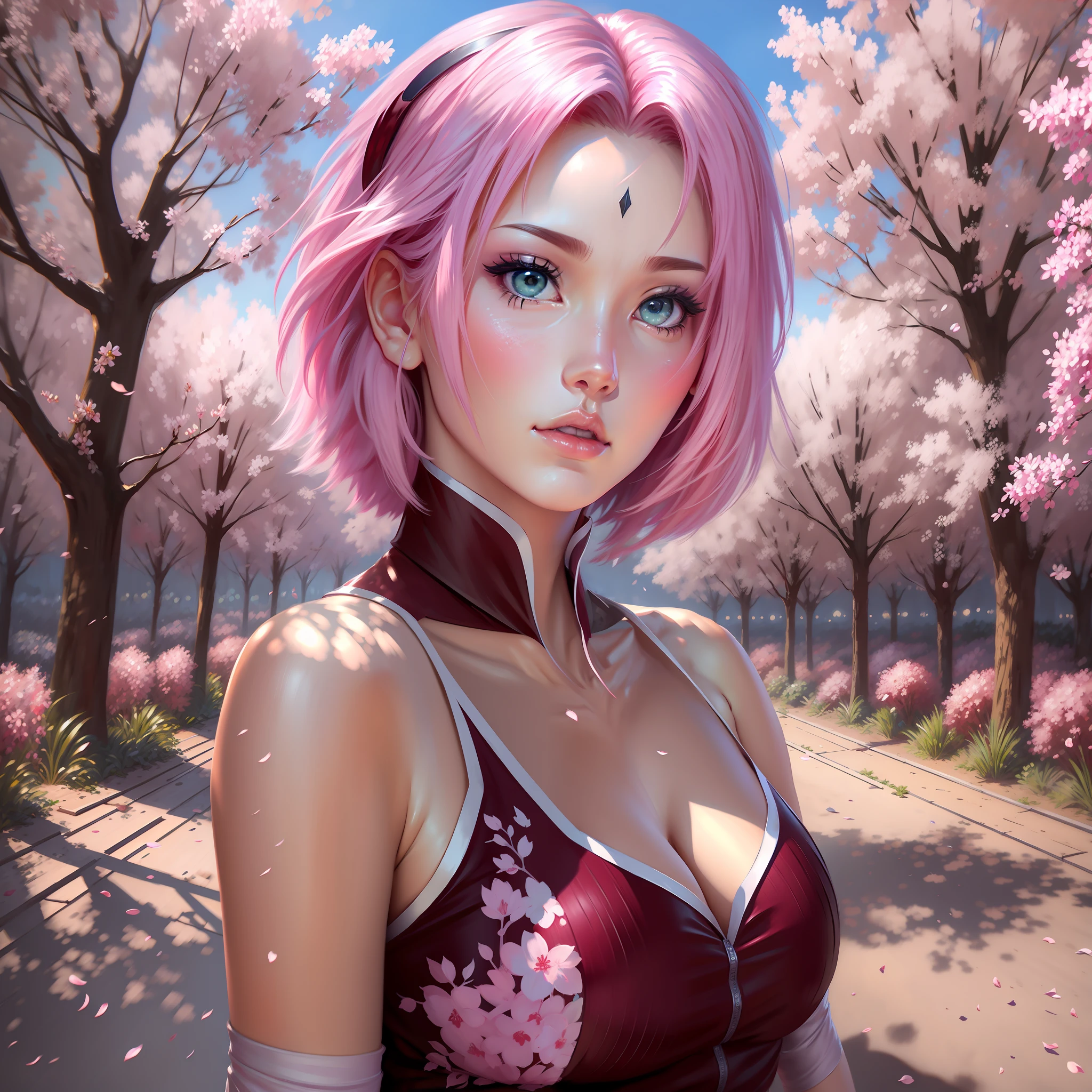 Sakura beautiful and tall short hair anime super realistic and well detailed