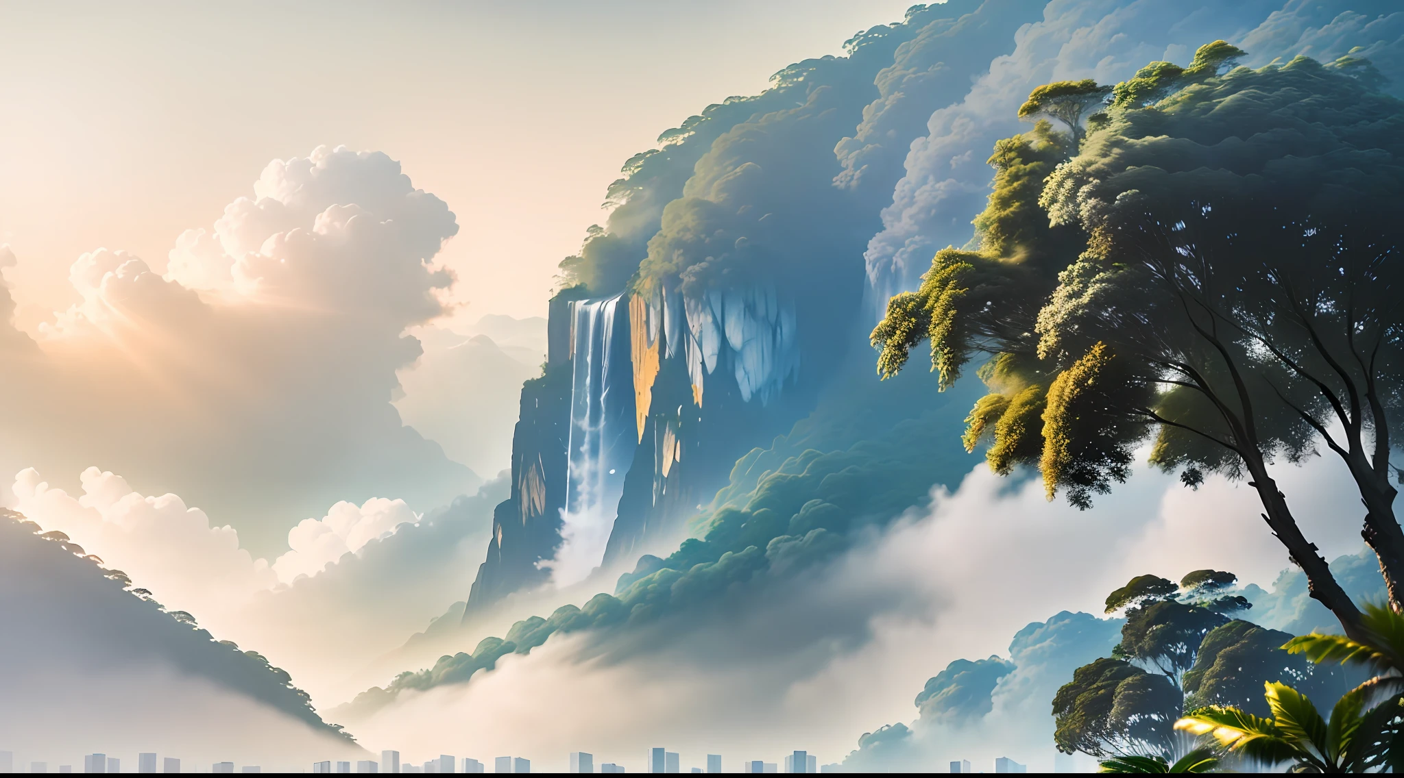 ((masterpiece)), (((best quality))), ((ultra-detailed)), (Amazing:1.1), beautiful, nature, sky and ground, heavy wind, windsweeped, line cloud,Light shoot from the cloud, in a lush remote folige jungle with jungle wildlife and fauna, award winning photo, BLN-L24, Exposure,High Contrast,Low Saturation,High Saturation 8k 3D, F 2.8 lens, Aerial View, Cinematic lighting