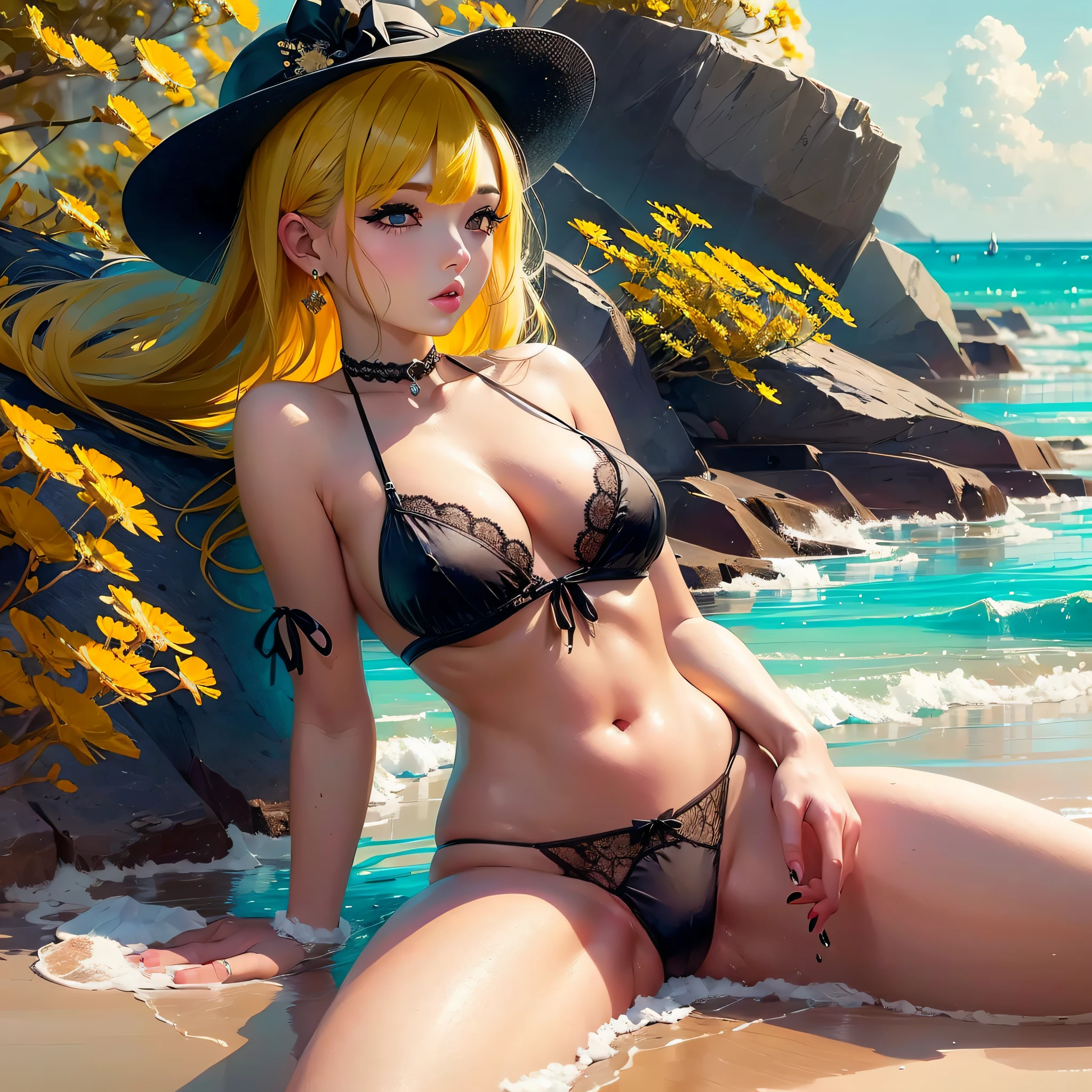 Girl in black lingerie with yellow hair at the beach --auto --s2