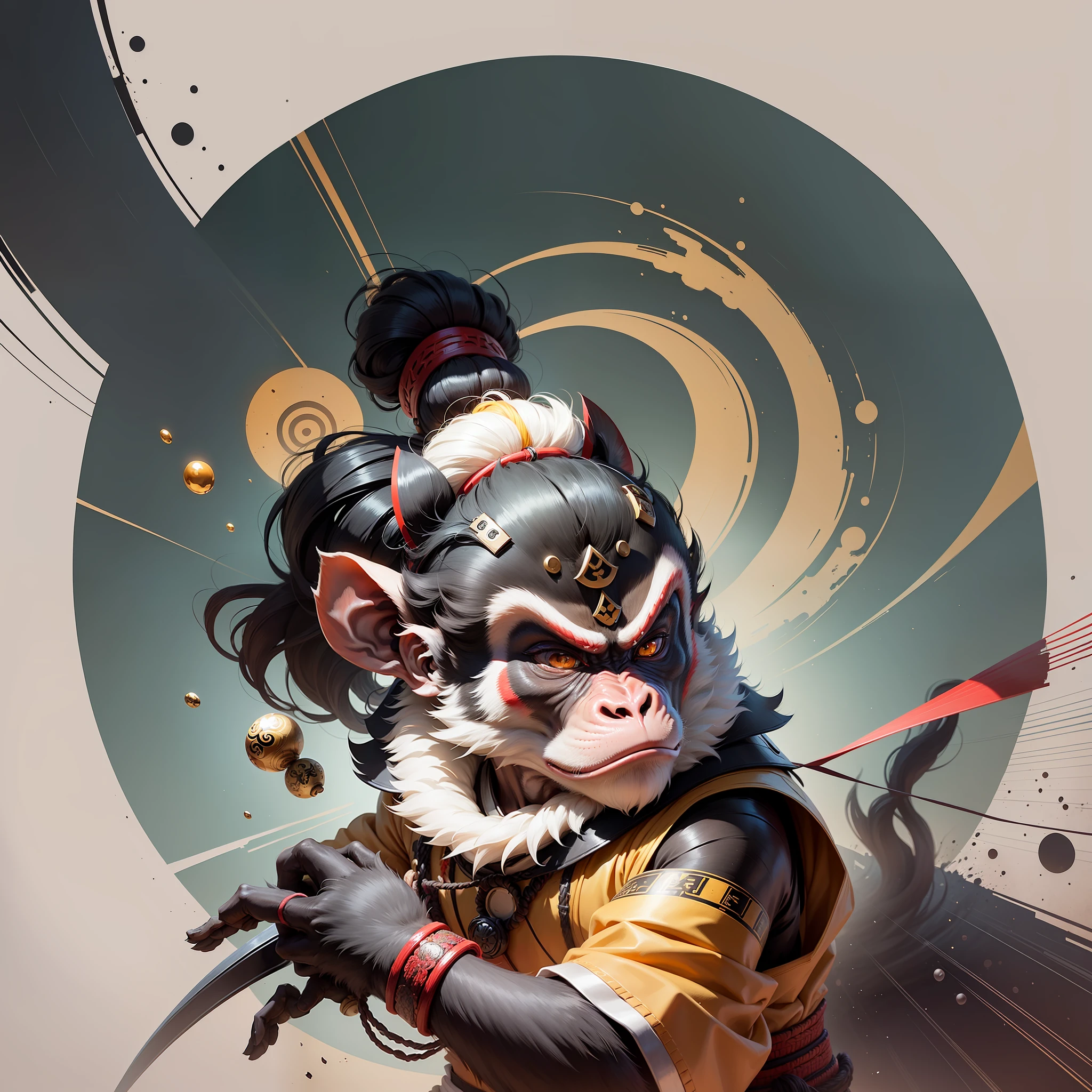 an image of a monkey, samurai monkey, male, full body, inspired by Wang Mian, Japanese cartoon style, inspired by Yang Buzhi,. --auto --s2