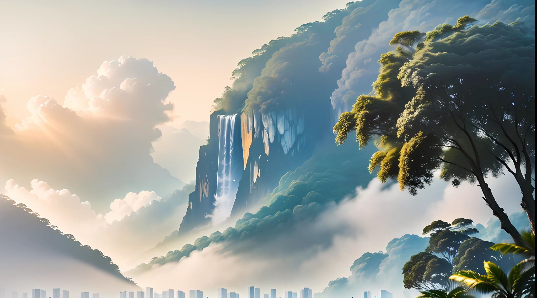 ((masterpiece)), (((best quality))), ((ultra-detailed)), (Amazing:1.1), beautiful, nature, sky and ground, heavy wind, windsweeped, line cloud,Light shoot from the cloud, in a lush remote folige jungle with jungle wildlife and fauna, award winning photo, BLN-L24, Exposure,High Contrast,Low Saturation,High Saturation 8k 3D, F 2.8 lens, Aerial View, Cinematic lighting