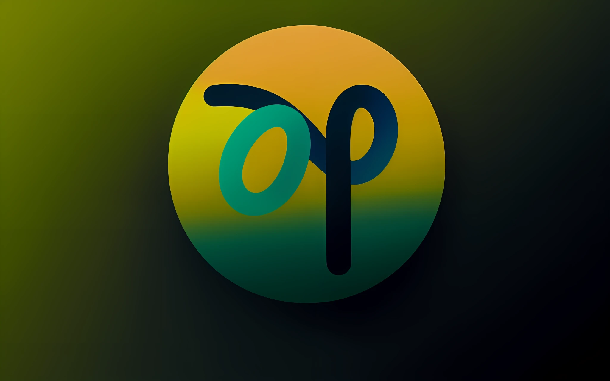 Circle, gradient, dark blue, yellow, green, slightly matte texture, black shade where the circles coincide
