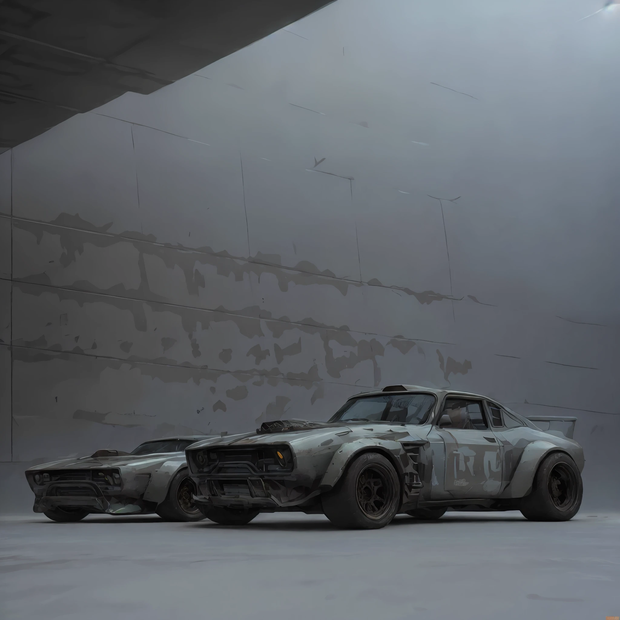 a photo of a rusty tslas (zeekars), 3/4 front view, survival, post-apocalyptic, cyberpunk, outdoors, night, destruction, urban decay, masterpiece, photorealistic, 8k, high detail, dark theme,dark green