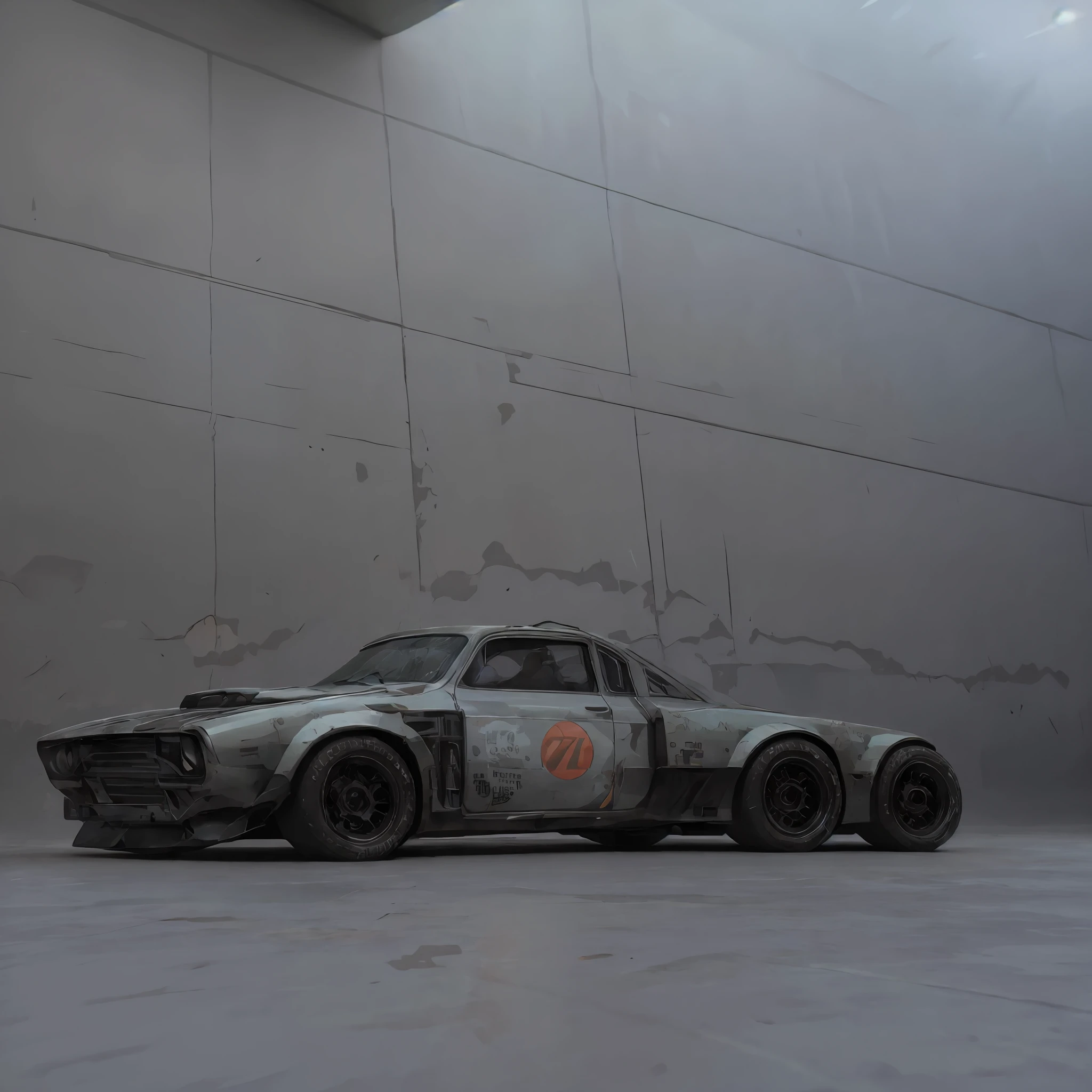 a photo of a rusty tslas (zeekars), 3/4 front view, survival, post-apocalyptic, cyberpunk, outdoors, night, destruction, urban decay, masterpiece, photorealistic, 8k, high detail, dark theme,dark green
