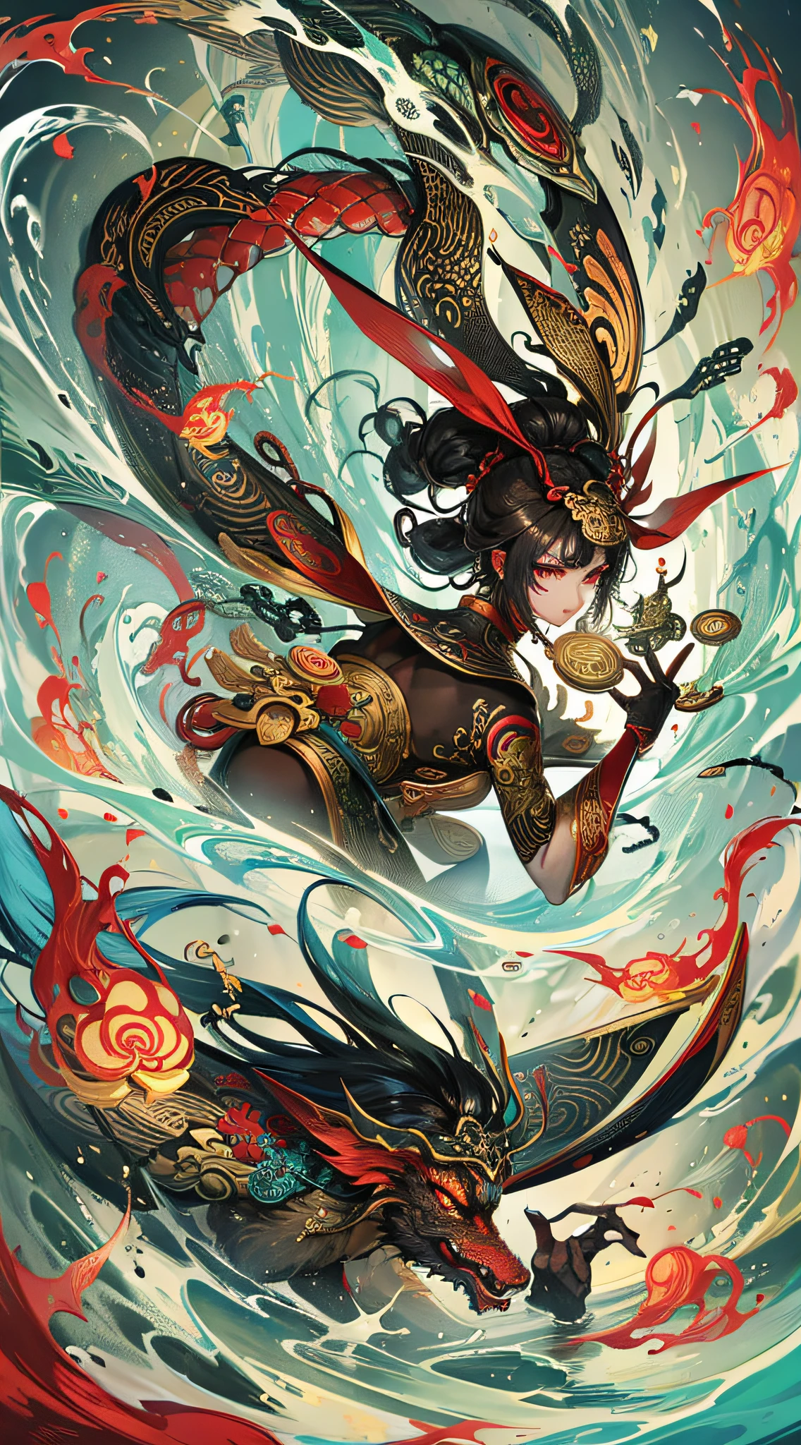 Amazing epic chinese ancient theme, water&ink style, Fantasy style, martial arts style, Temple, chinese dragon, Chinese fairy tale,highly detailed, dynamic,expressive, clean lines, cinematic, stunning --auto --s2