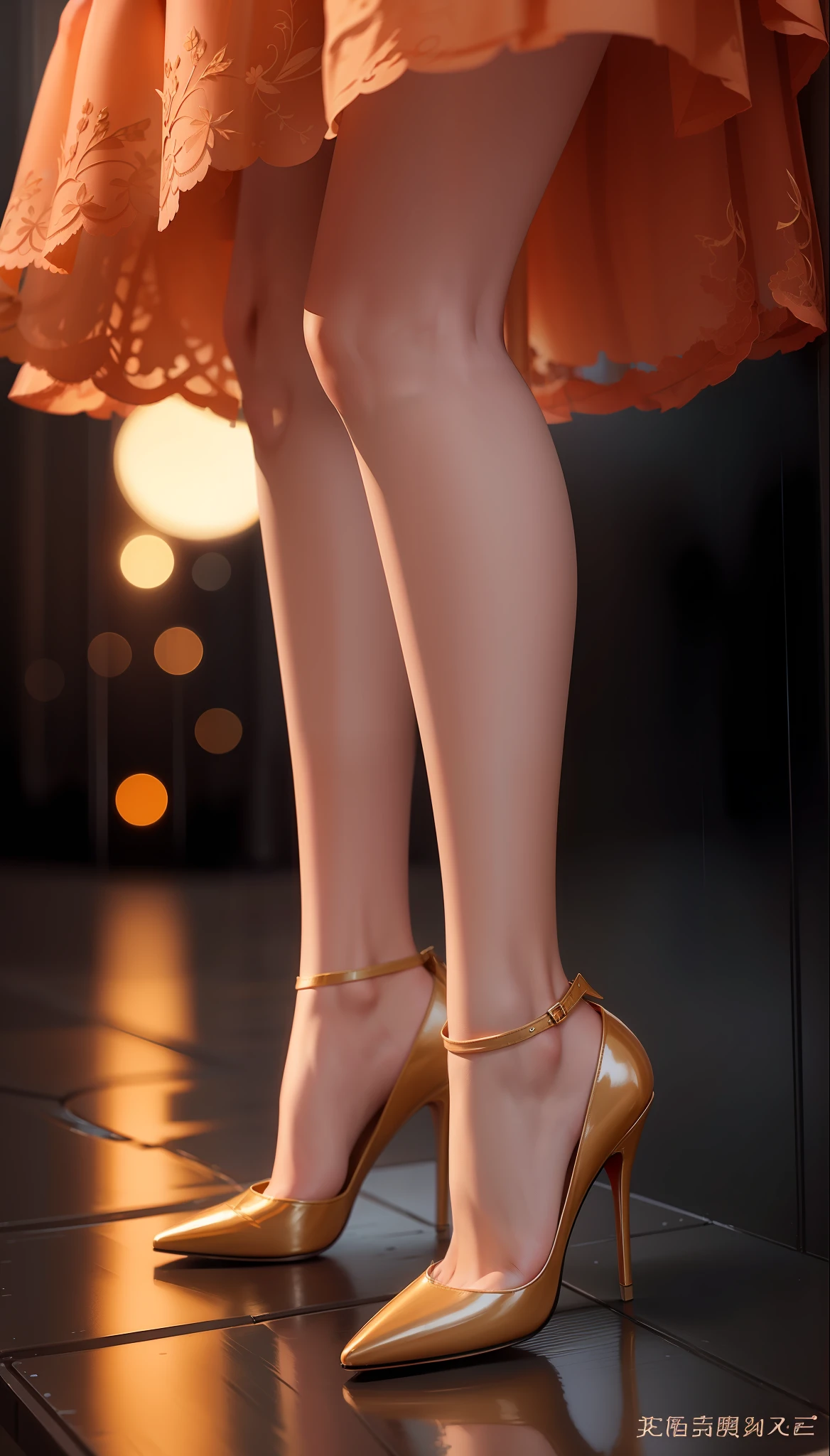 Delicate high heels, beautiful leg shape, long legs, short skirt